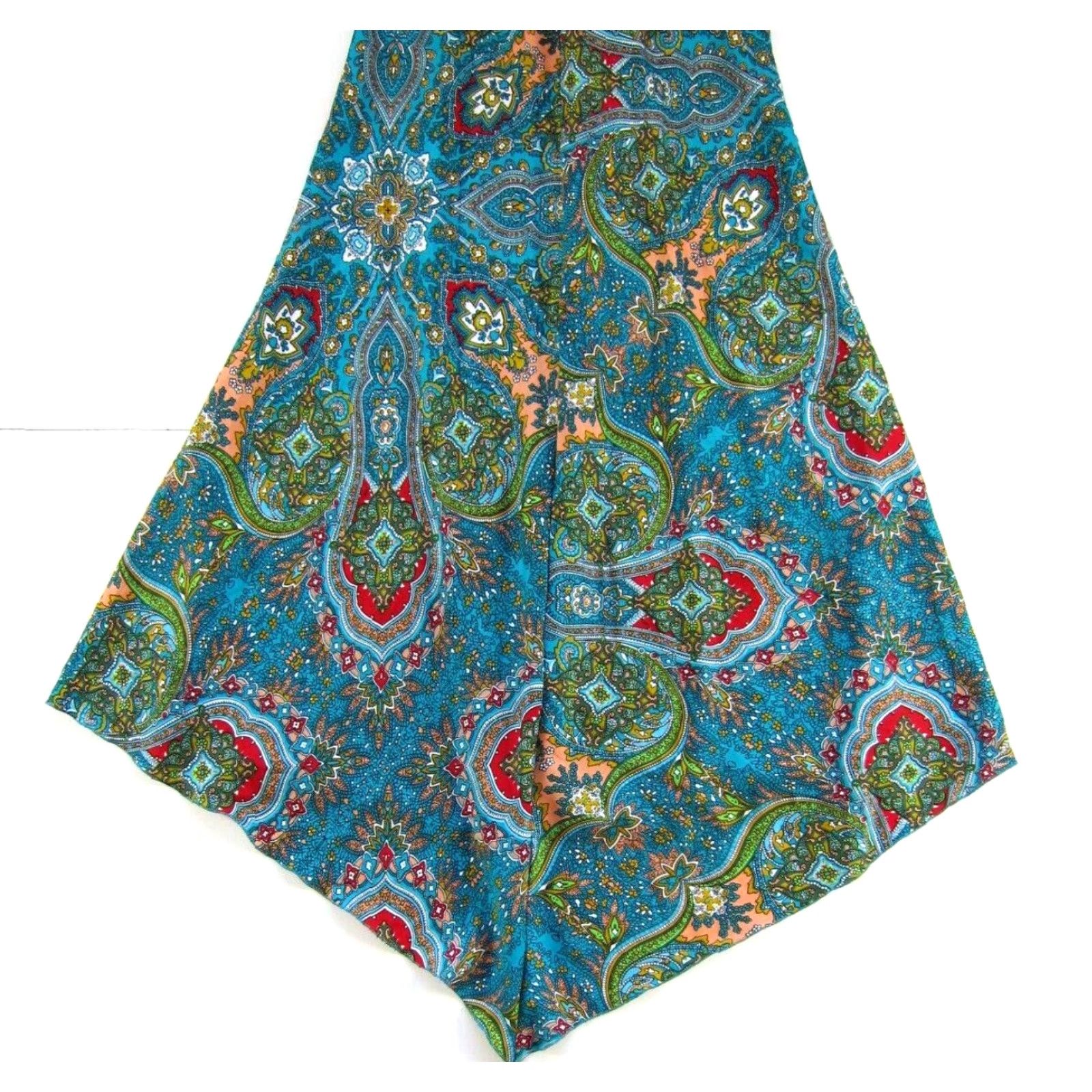 Vintage Coline Blue Red Floral Asymmetrical V-Neck Spaghetti Strap Slip Tank Dress Large Size L / US 10 / IT 46 - 6 Thumbnail