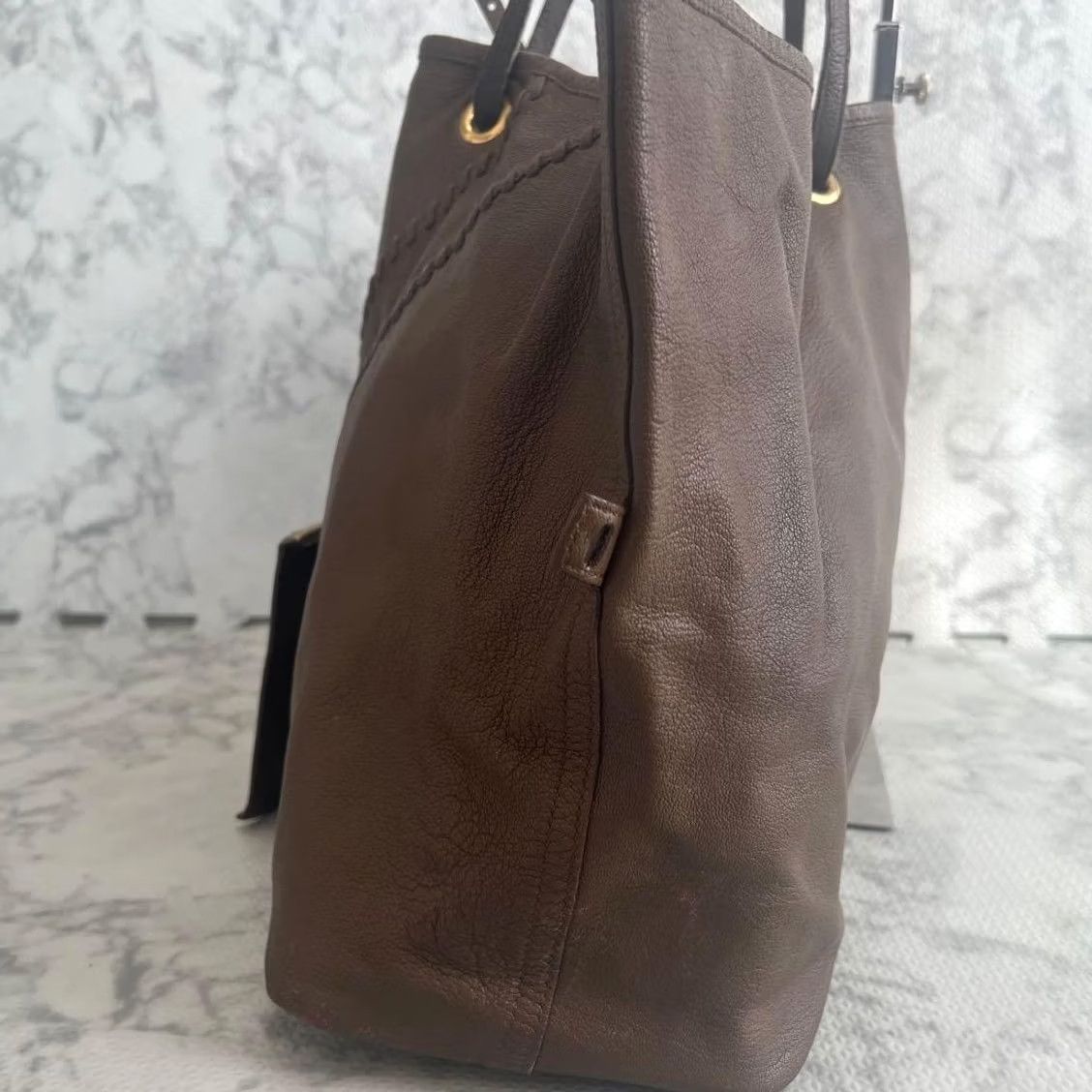 Yves Saint Laurent Yves Saint Laurent Brown Gold Leather Tote Shoulder Bag Reversible with Pouch Size ONE SIZE - 5 Thumbnail