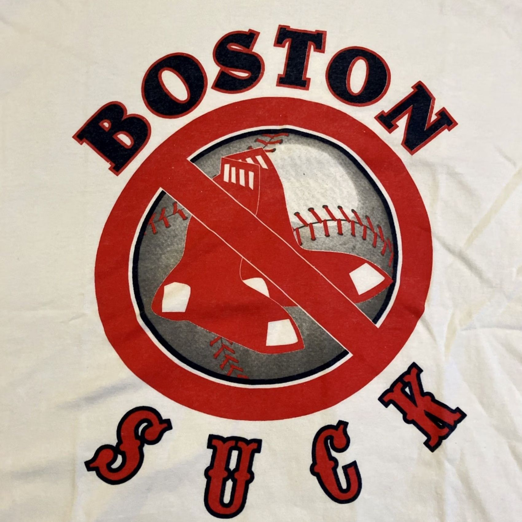 Gildan VINTAGE Gildan Heavy Cotton T-Shirt Boston Sucks Red Sox XL White Men Short Sleeve Crew Neck Logo Graphic Size US XL / EU 56 / 4 - 2 Thumbnail