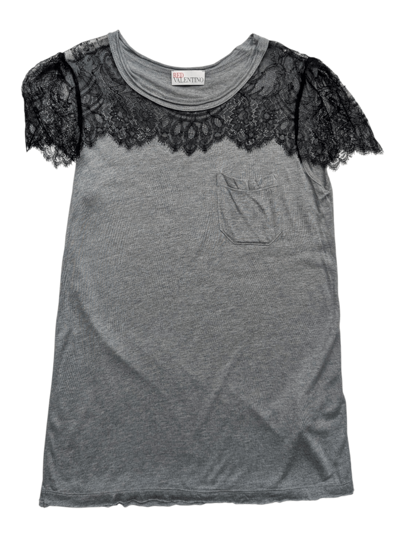 RED Valentino Red Valentino Grey Top With Lace Shoulders Size S / US 4 / IT 40 - 1 Thumbnail