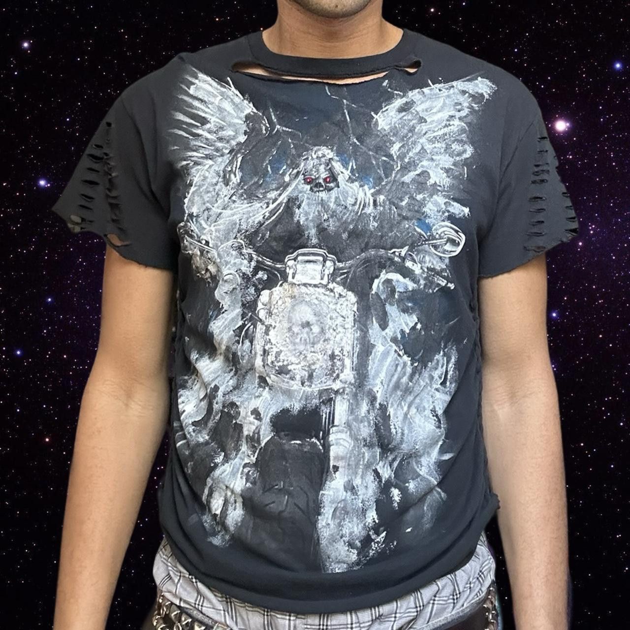 Vintage ASTROBOI* 'Hell Raiser' Painterly Navy T-Shirt _ LARGE Size US L / EU 52-54 / 3 - 2 Thumbnail