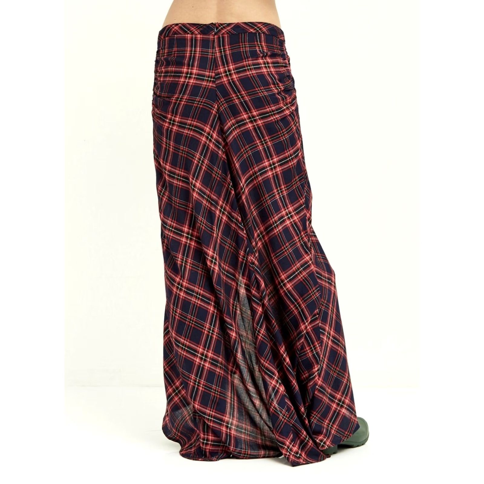 Vintage Boundless North Skirt Size S Red/Navy Plaid Ruched Hi-Low Lodge Women's Size 28" / US 6 / IT 42 - 2 Thumbnail