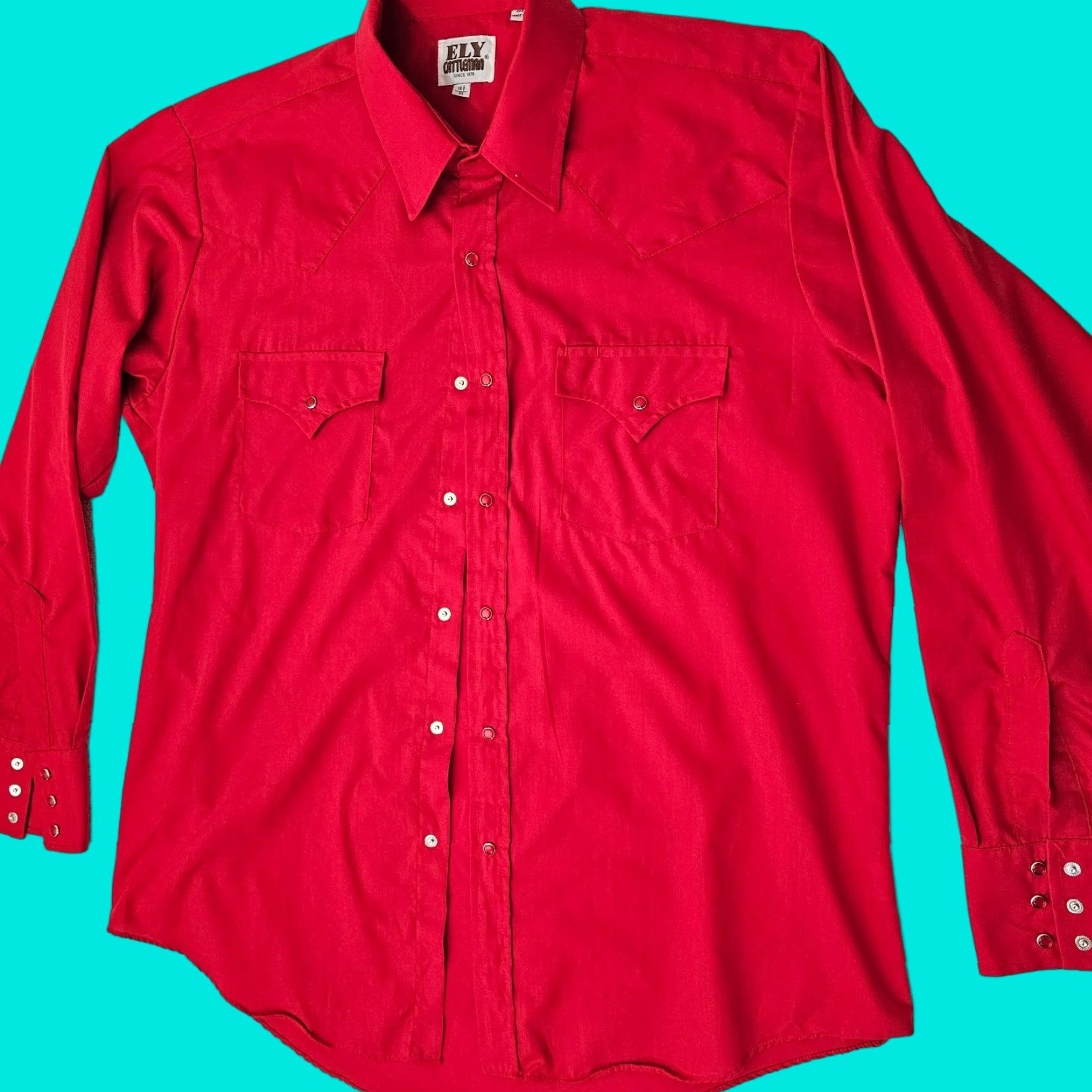 Vintage Ely Cattleman Button Up Shirt Men's 16.5 35 Red Pearl Snap Western Rodeo Size US XL / EU 56 / 4 - 1 Thumbnail
