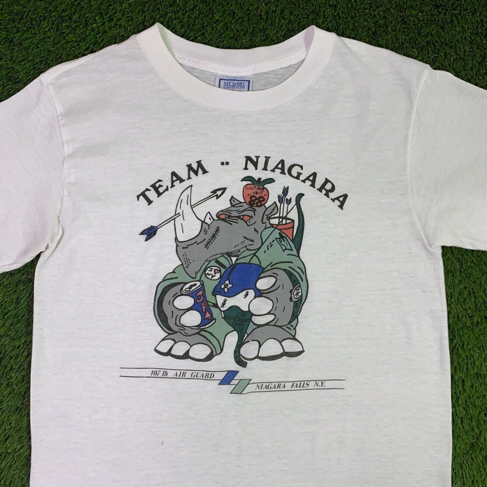 image of 80's Military Air Guard Rhino Art T Shirt Medium Army in White, Men's