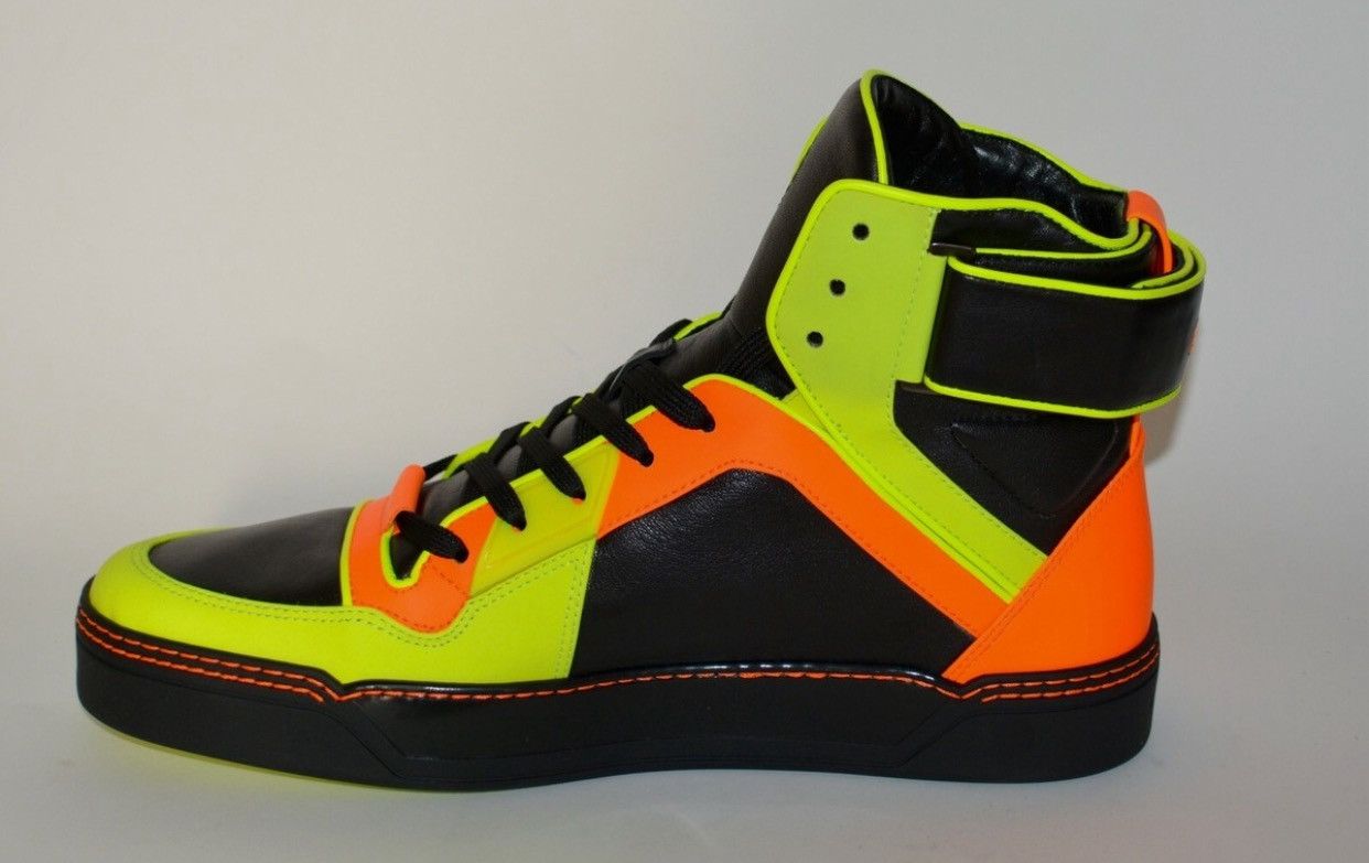 Gucci RARE NEON GUCCI HIGH-TOPS SZ 11 / 44 /⚫️🟢🟠 Size US 11 / EU 44 - 3 Thumbnail