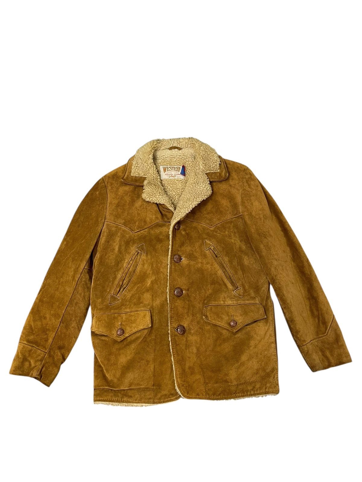 Schott Suede Leather Vtg Schott Western Shearling Sherpa Jacket 1🟦 Size US M / EU 48-50 / 2 - 1 Thumbnail