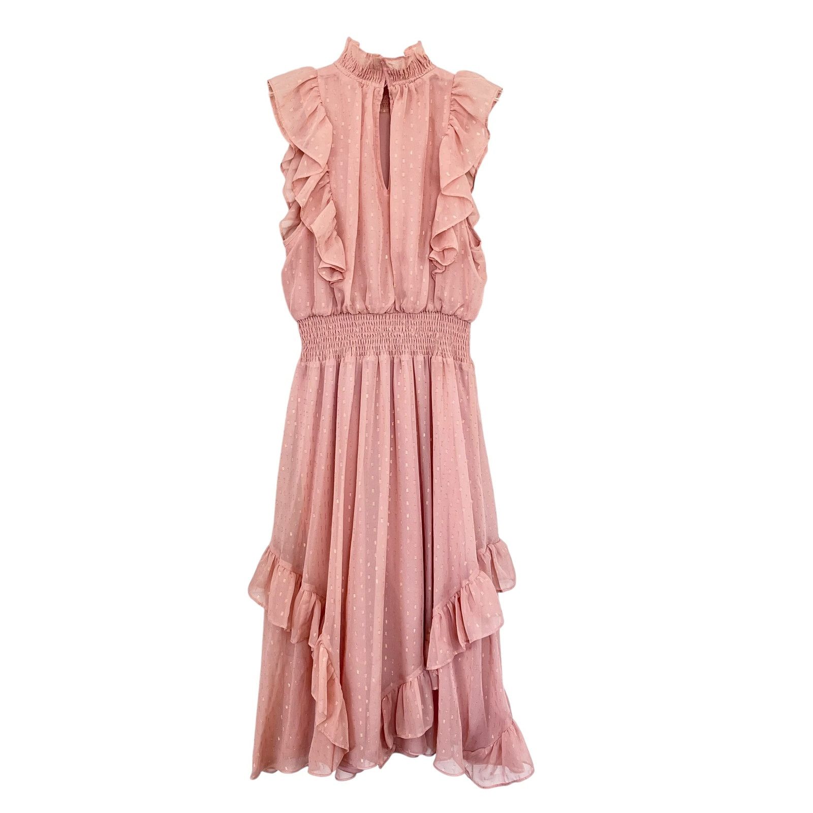 Other Avec Les Filles Pink Ruffled Smocked Sleeveless Maxi Dress Size S / US 4 / IT 40 - 6 Thumbnail