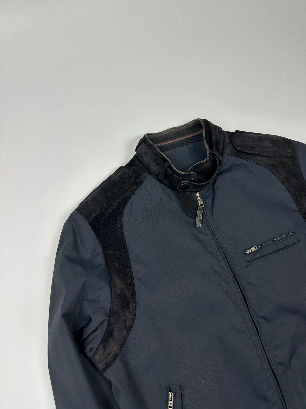 Gucci Gucci 00’s Navy Blue Leather Insert Bomber Jacket Size US M / EU 48-50 / 2 - 3 Thumbnail