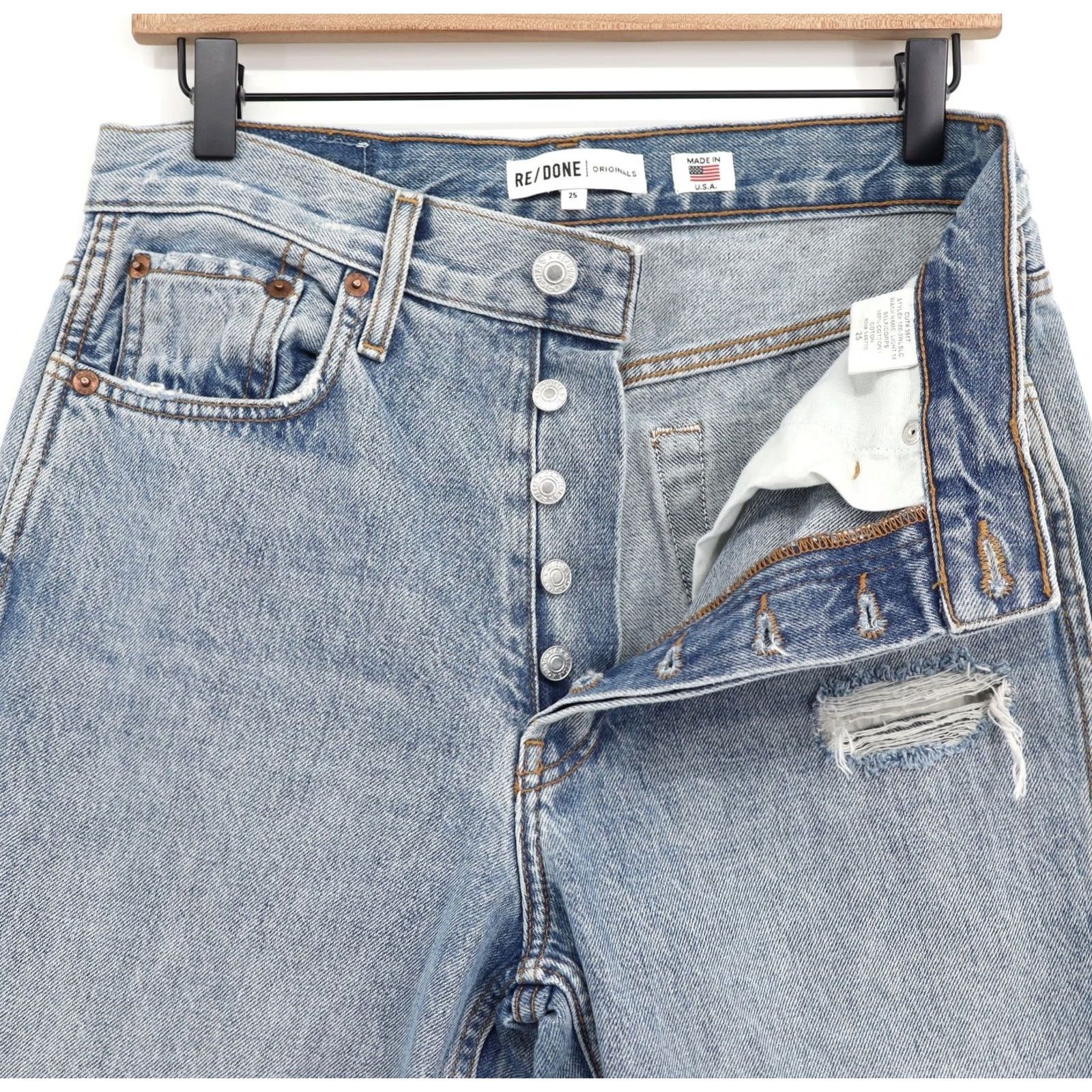 RE/DONE Re/Done Women's Jeans High Rise Button Fly Distressed Blue Sz 25X27 Size 42" / US 20 - 4 Thumbnail