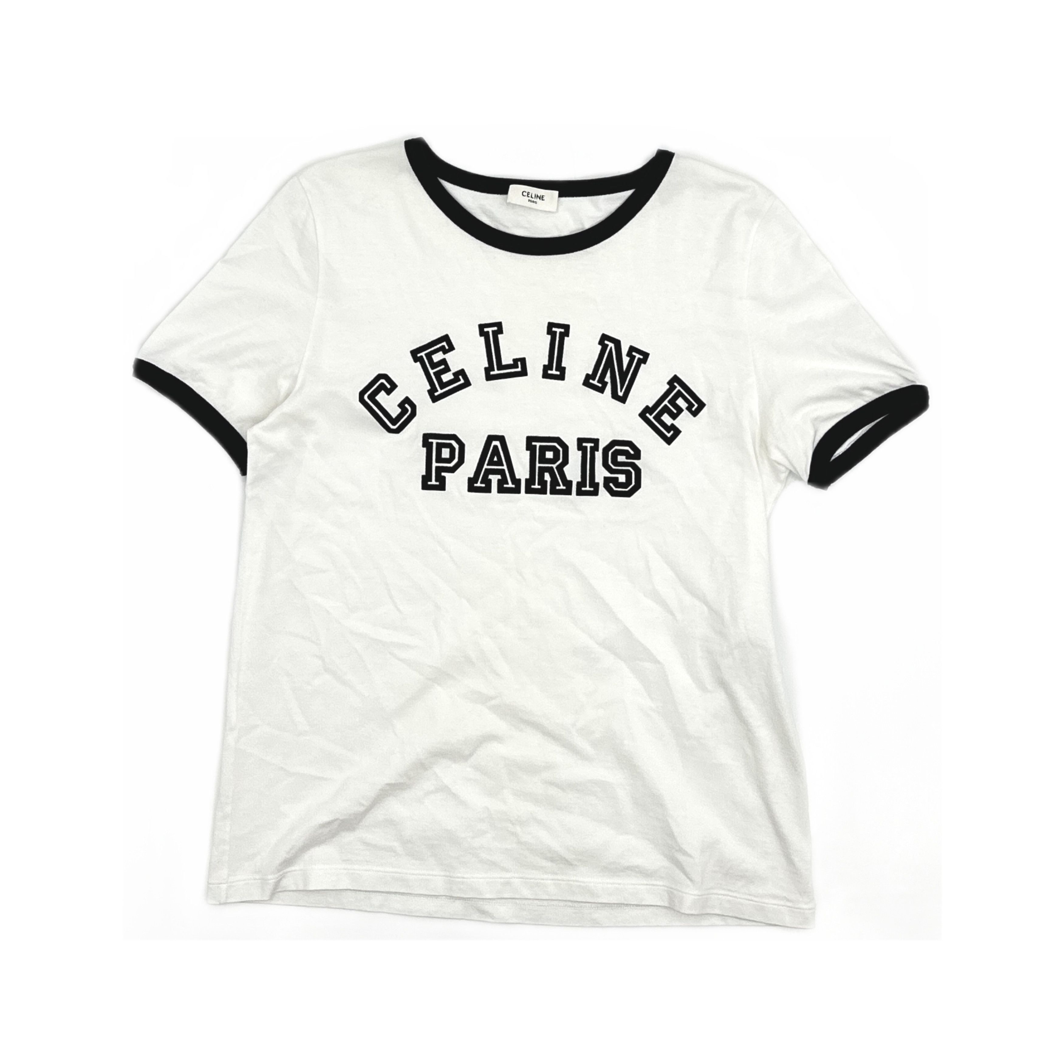 Celine Celine Logo Print Ringer T-Shirt Size L Size L / US 10 / IT 46 - 1 Thumbnail
