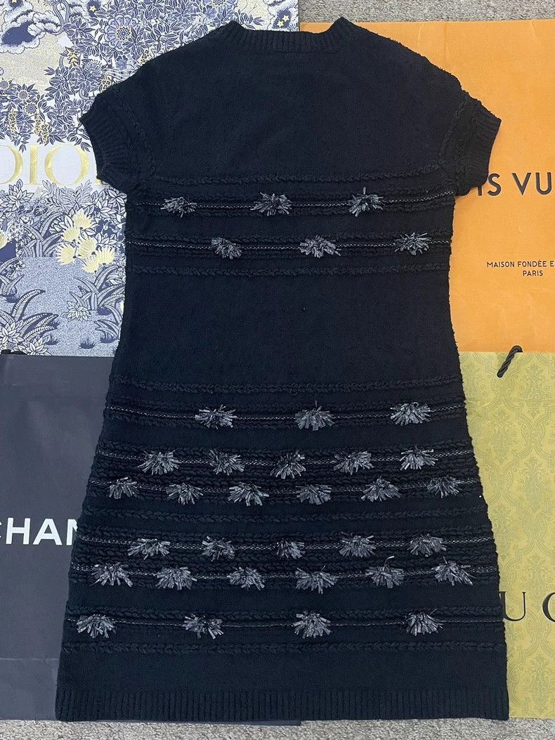 Chanel Chanel Black flower knitted short-sleeved dress Size XS / US 0-2 / IT 36-38 - 3 Thumbnail