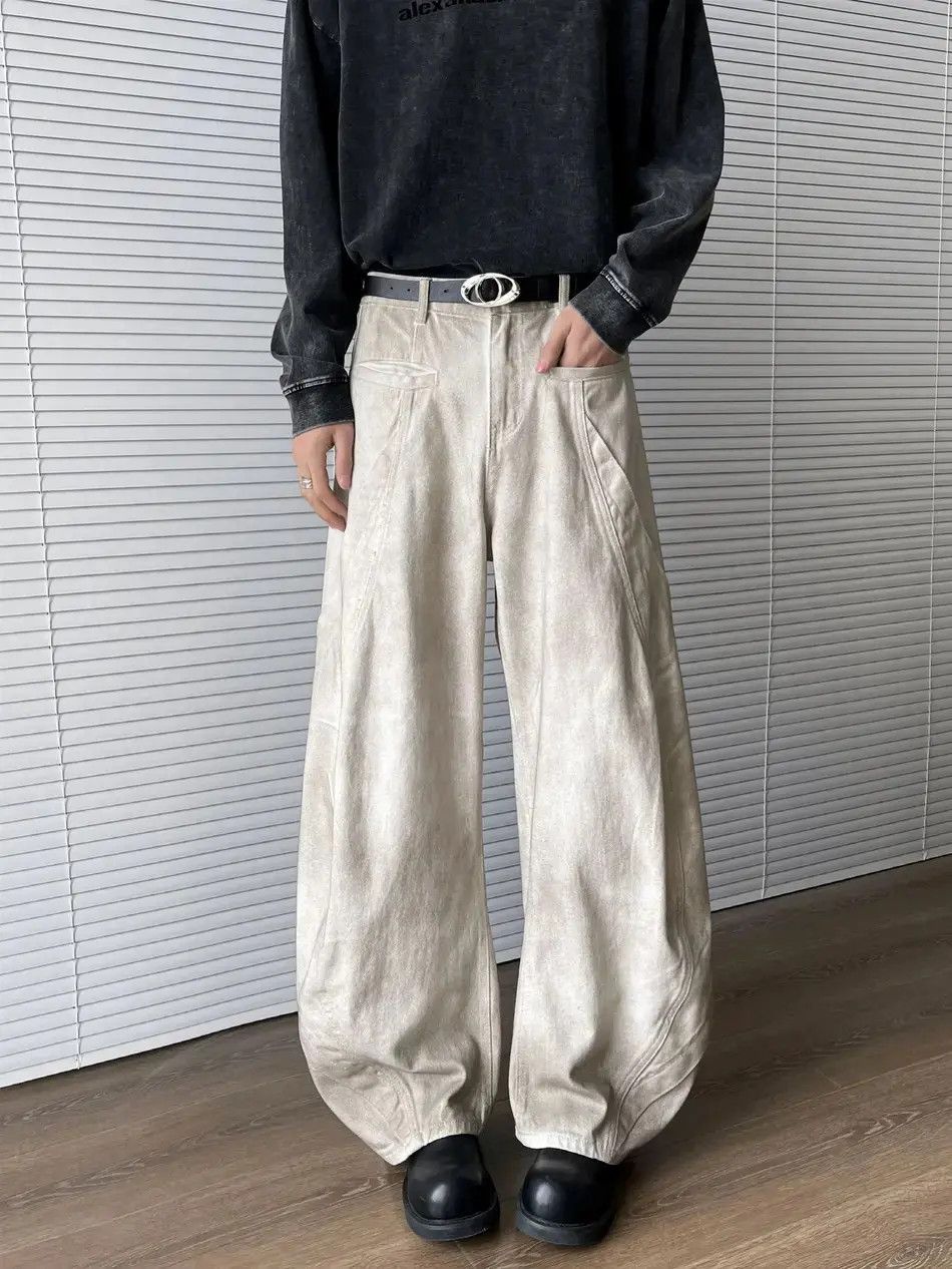 Japanese Brand Retro loose dirty white wide leg jeans Size US 32 / EU 48 - 1 Thumbnail