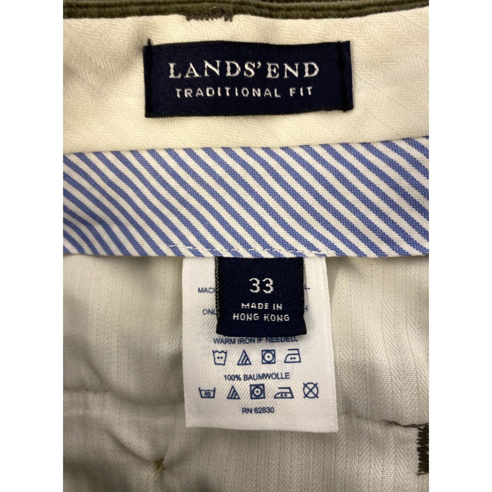 Lands' End Lands' End Pants Men Chino Corduroy Dark Olive 33x32 Straight Casual Flat Front Pockets Vintage No Size US 33 - 7 Thumbnail
