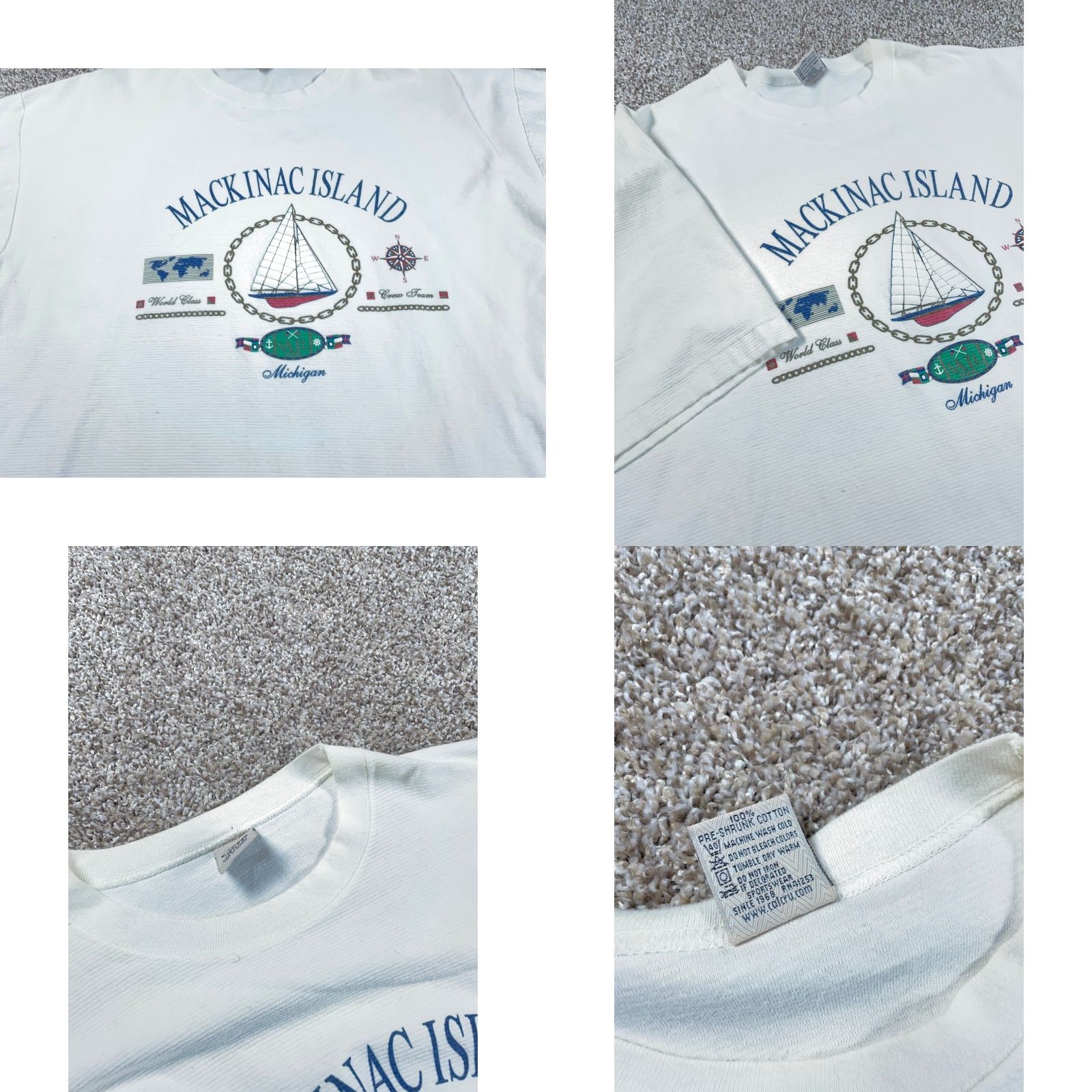 Vintage VINTAGE Cal Cru Mackinac Island Nautical Graphic T-Shirt Adult 2XL White Striped 90s Mens Size US XXL / EU 58 / 5 - 8 Thumbnail