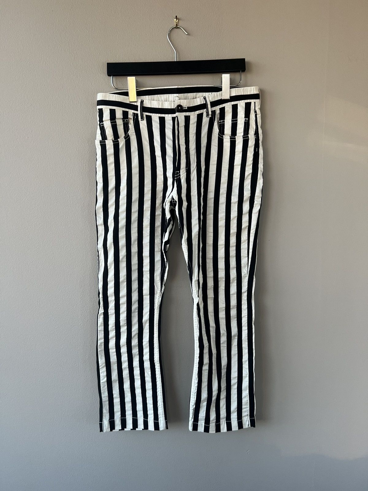 image of Ann Demeulemeester Ss14 Striped Cropped Trousers in Black, Men's (Size 32)