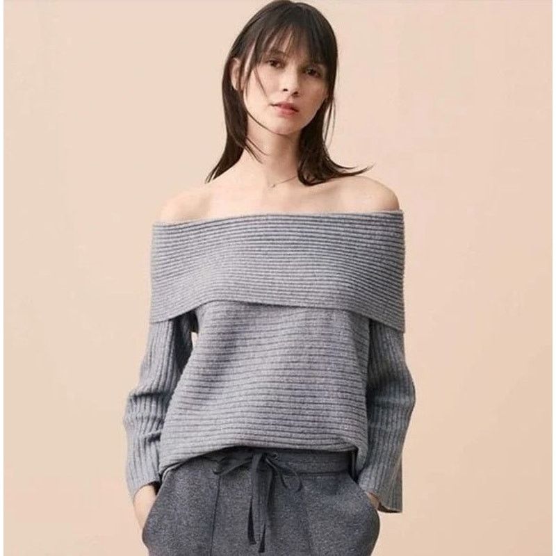 Lou & Grey Lou & Grey Grey Knit Ribbed Off Shoulder Cowl Neck Sweater Size S / US 4 / IT 40 - 1 Thumbnail
