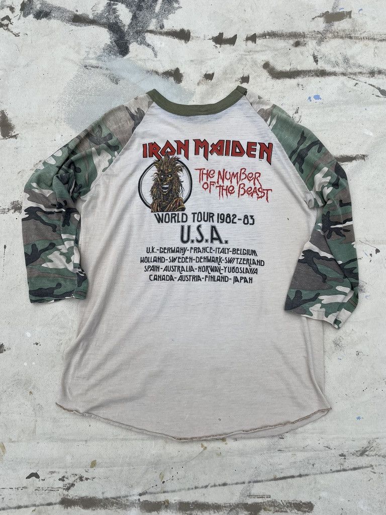 Vintage Rare Vintage Iron Maiden Camo Raglan Sleeve T- Shirt- 1982 Size US M / EU 48-50 / 2 - 2 Thumbnail