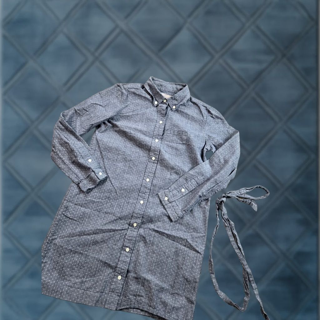Banana Republic Banana Republic Shirt Dress Women 2P Petite Blue Polka Button Up 100% Cotton Knee Length Long Sleeve Size XS / US 0-2 / IT 36-38 - 1 Thumbnail
