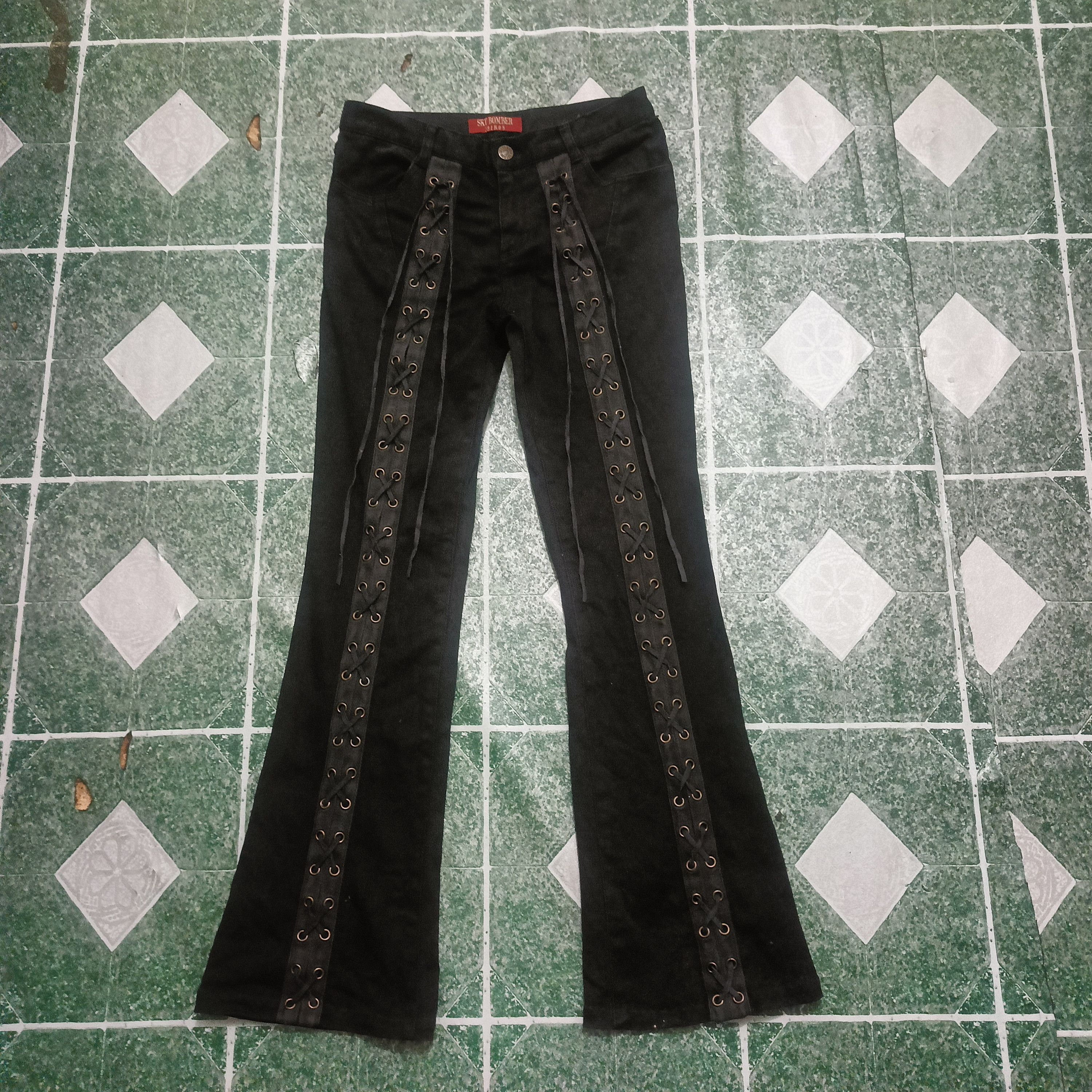 Rare!!! 90's Sky Bomber Lace up Stretch bootcut Black jeans