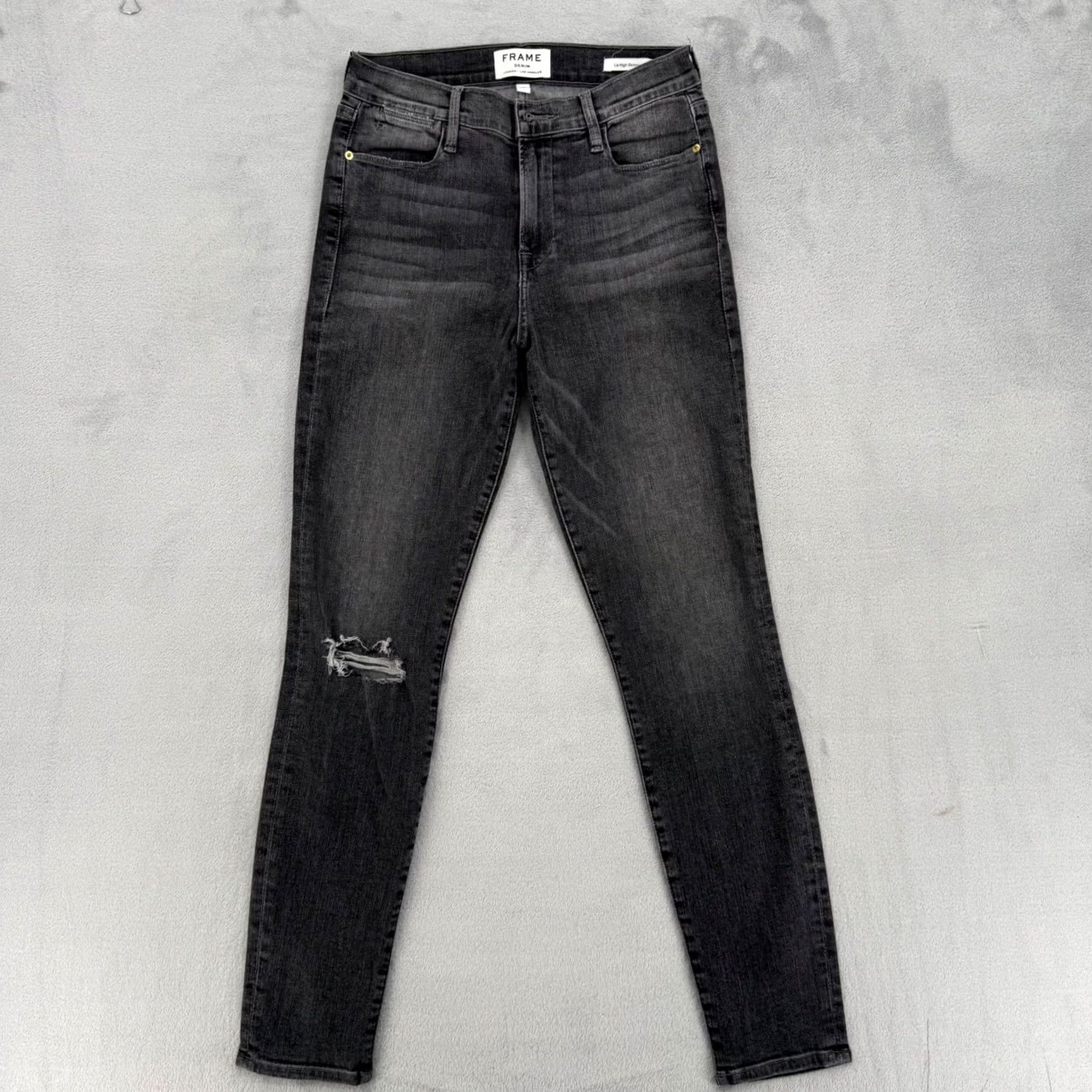 Frame FRAME Denim Le High Skinny Jeans Faded Black Distressed Knee Women's Size 28 Size 28" / US 6 / IT 42 - 2 Thumbnail