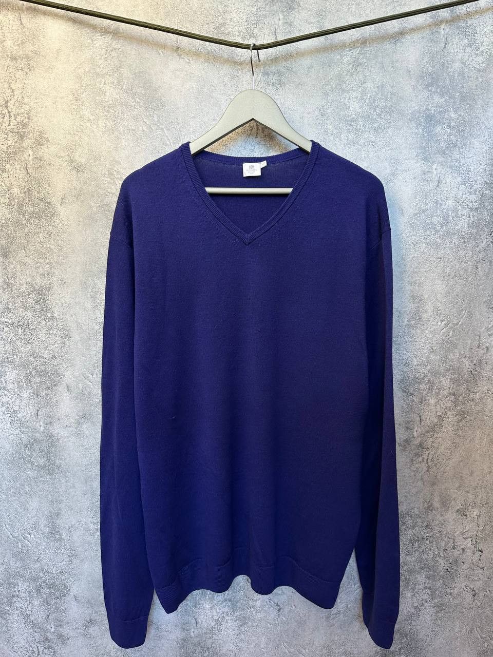 Sunspel Sunspel Merino Wool Sweater V-Neck Vintage Jumper Purple LS Size US XXL / EU 58 / 5 - 2 Thumbnail