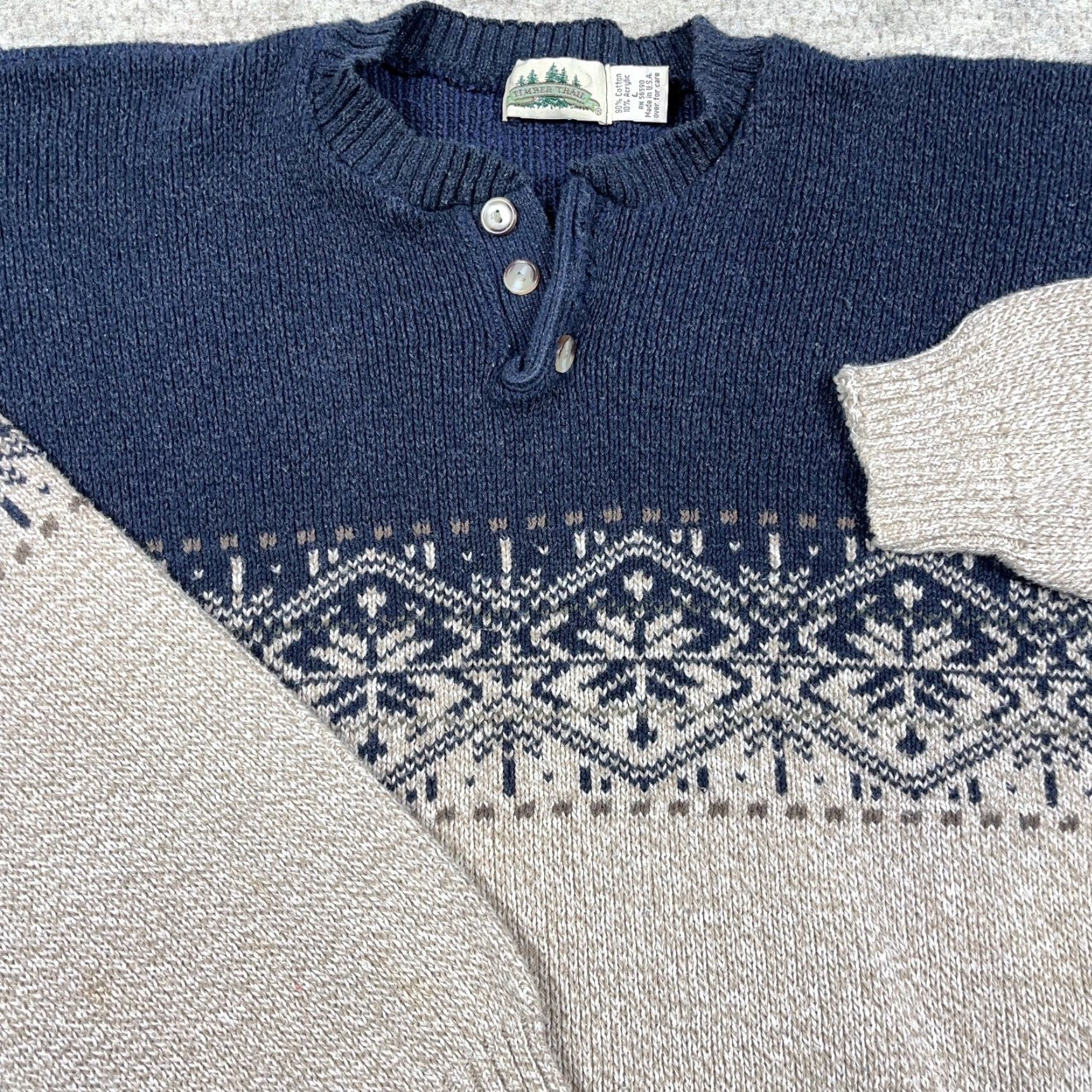 Vintage VINTAGE Grandpa Sweater Men L Blue Tan Geometric Nordic Henley Crewneck Rib Nike? Size US L / EU 52-54 / 3 - 2 Thumbnail