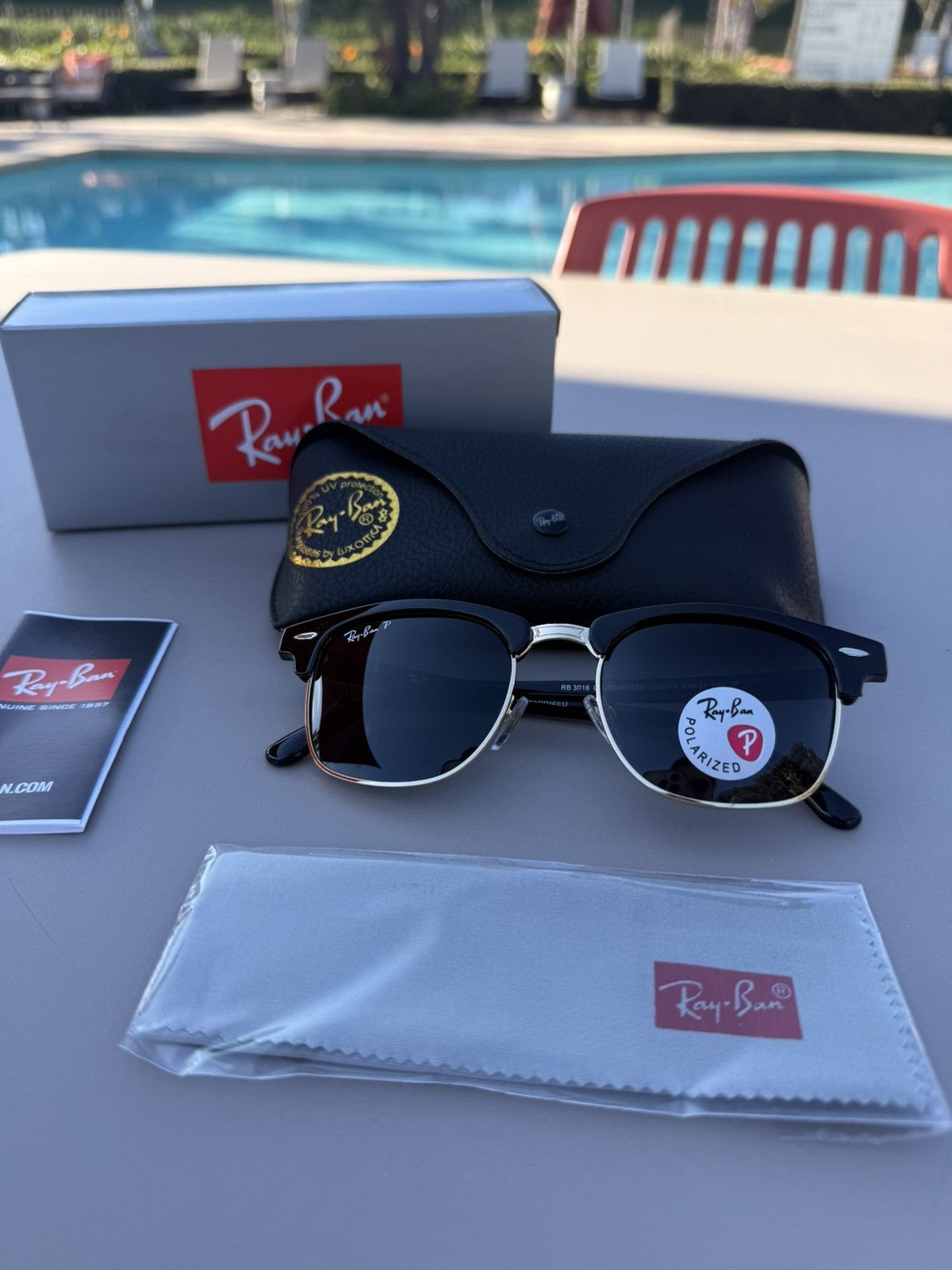 RayBan Ray-Ban Clubmaster gold black POLARIZED Sunglasses with Case ...