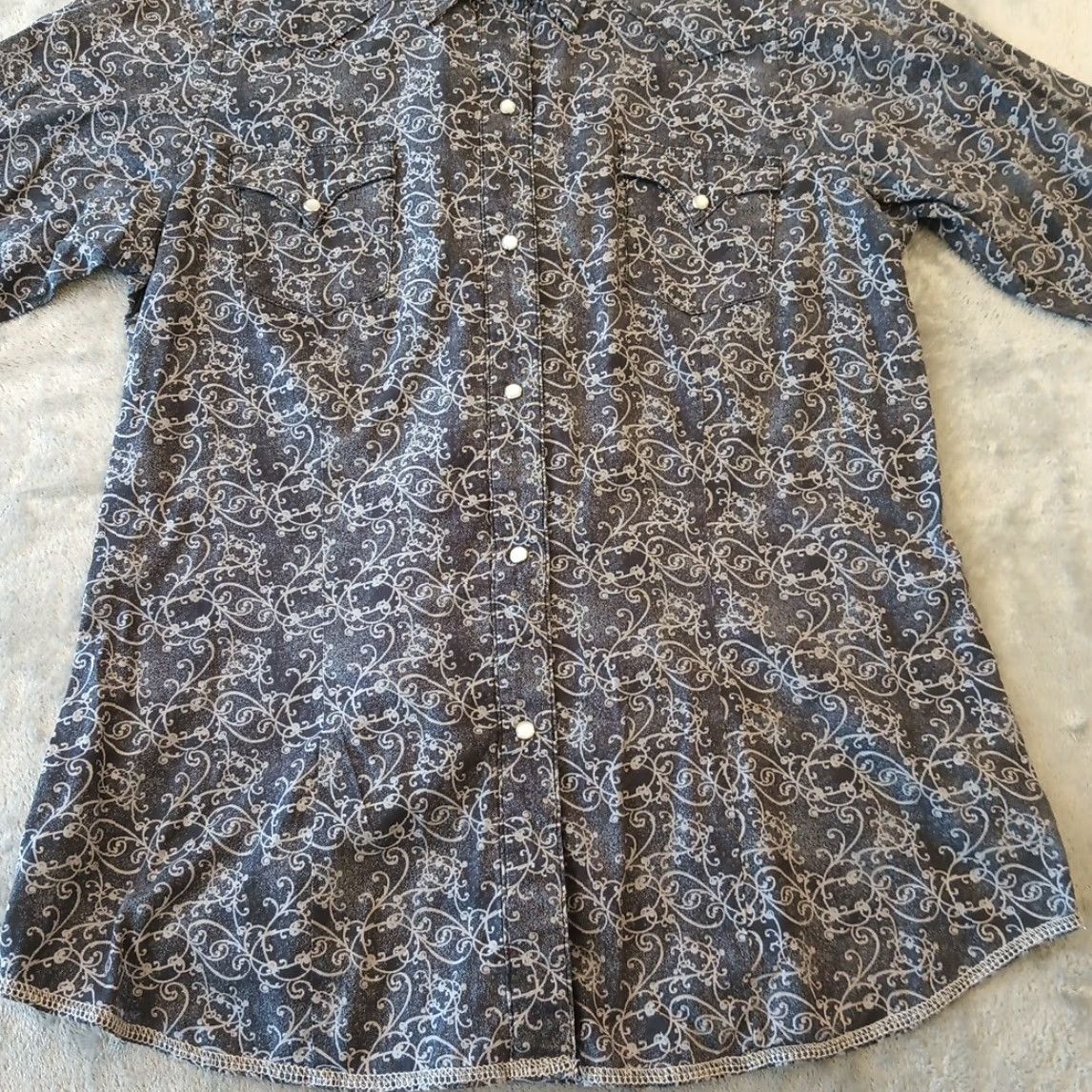 Roper Roper Shirt Womens Large Gray Floral Long Sleeve Snap Pockets Western Size L / US 10 / IT 46 - 4 Thumbnail
