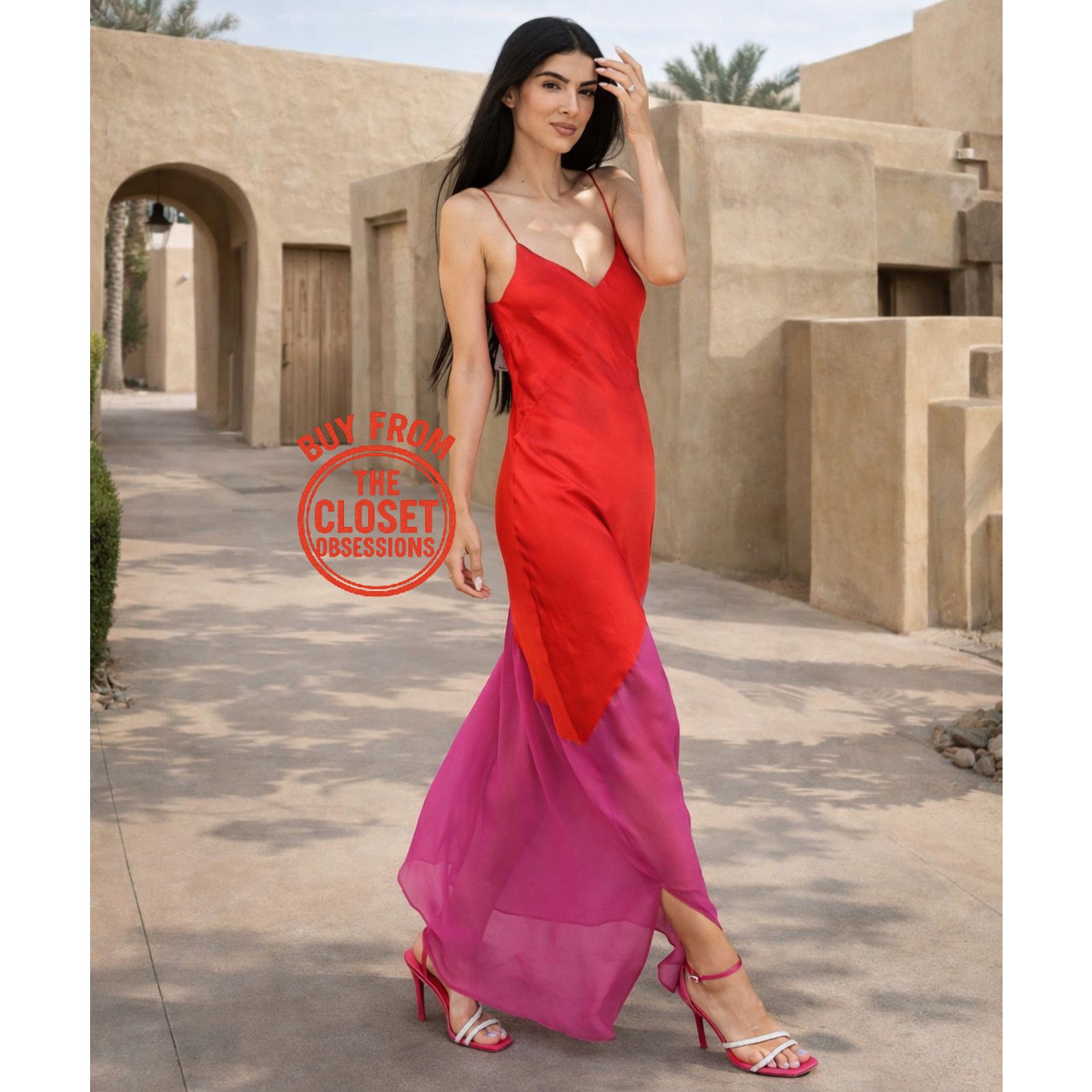 Mango Mango Red Pink Colorblock Asymmetrical Maxi Dress NWT Size M / US 6-8 / IT 42-44 - 4 Thumbnail