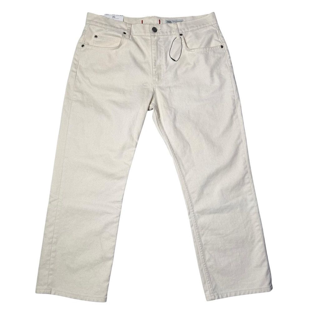 Zara NWT New ZARA Low Rise Straight Leg Flocked Ecru Jeans Size Size 32" / US 10 / IT 46 - 2 Thumbnail