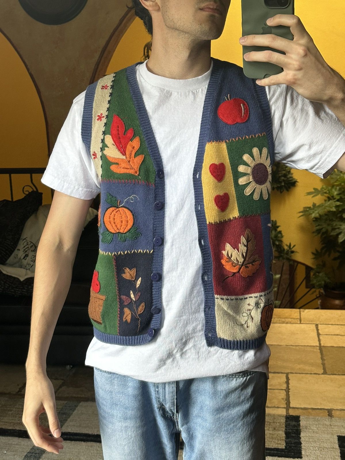 Japanese Brand × Vintage 90s Fall Patchwork Sweater Vest Unisex Small Size US S / EU 44-46 / 1 - 2 Thumbnail