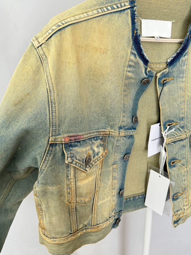 Maison Margiela Maison Margiela Fur-edged collarless old denim jacket 2501- Size US XXS / EU 40 - 5 Thumbnail