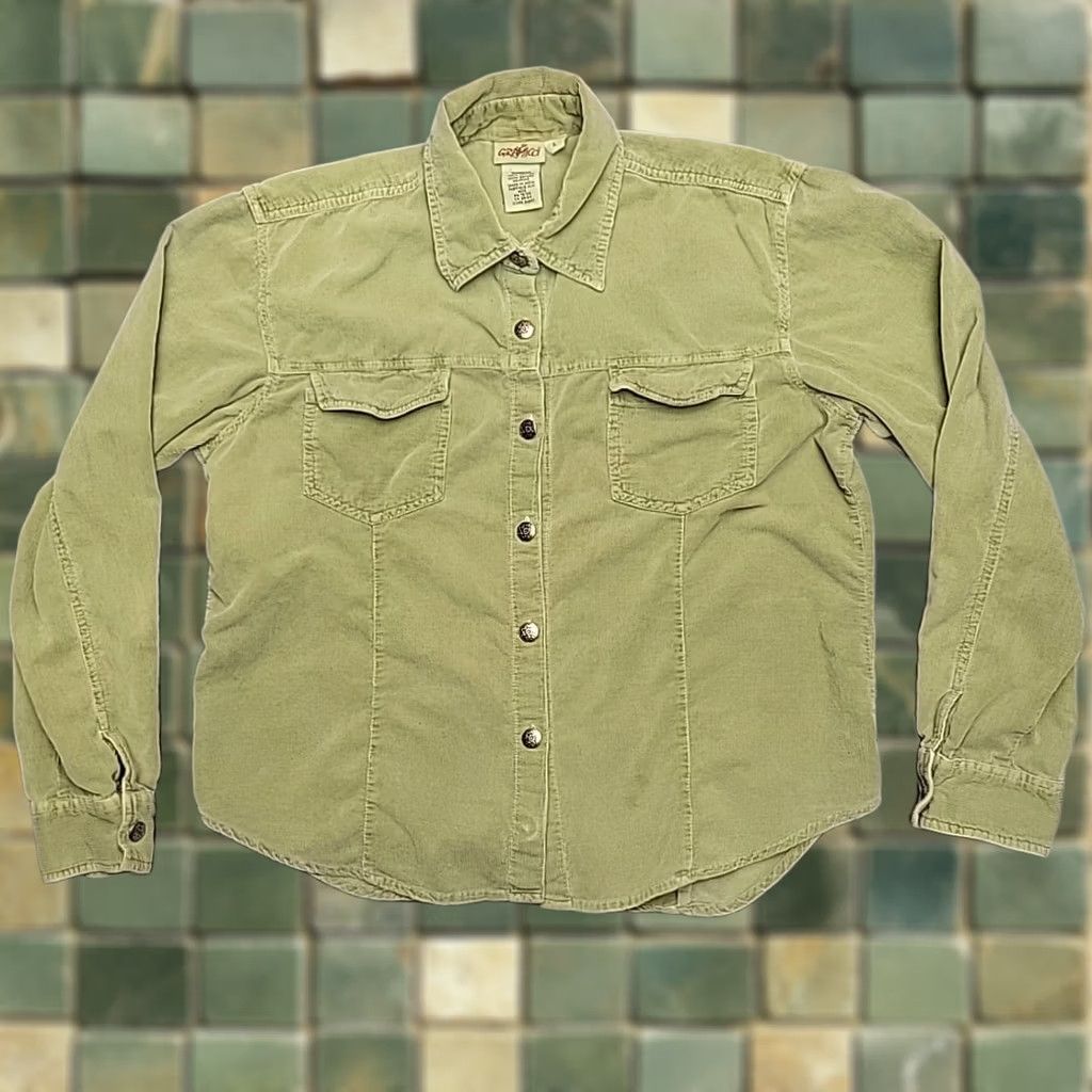 Gramicci VINTAGE Gramicci Shirt Womens L Green Corduroy Long Sleeve Cotton Outdoors Retro Classic Womens Size L / US 10 / IT 46 - 1 Thumbnail