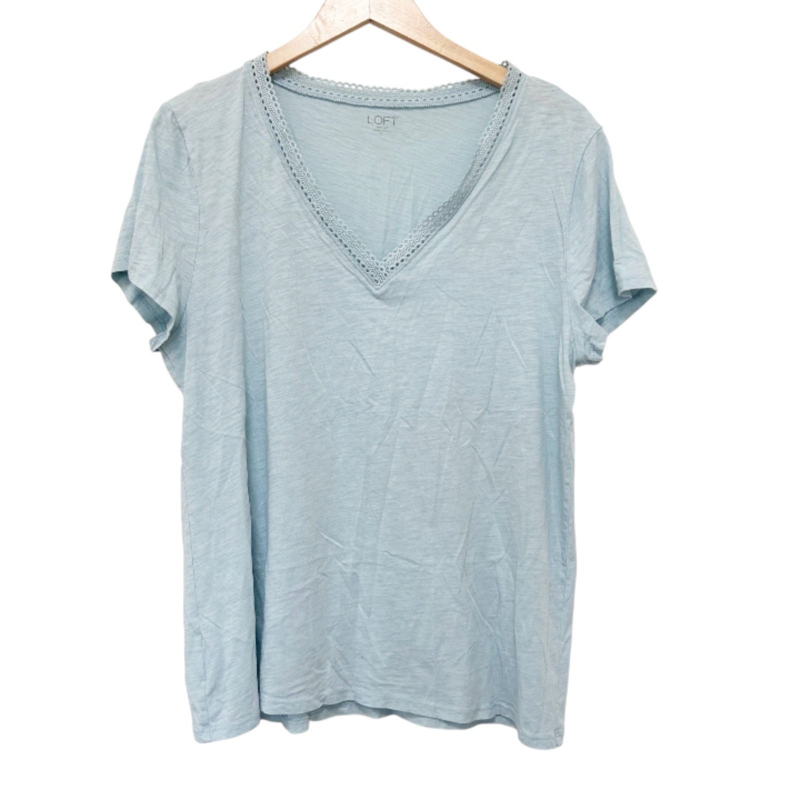 Loft Loft Outlet Blue Short Sleeve V Neck Shirt Sz XL Size XL / US 12-14 / IT 48-50 - 1 Thumbnail
