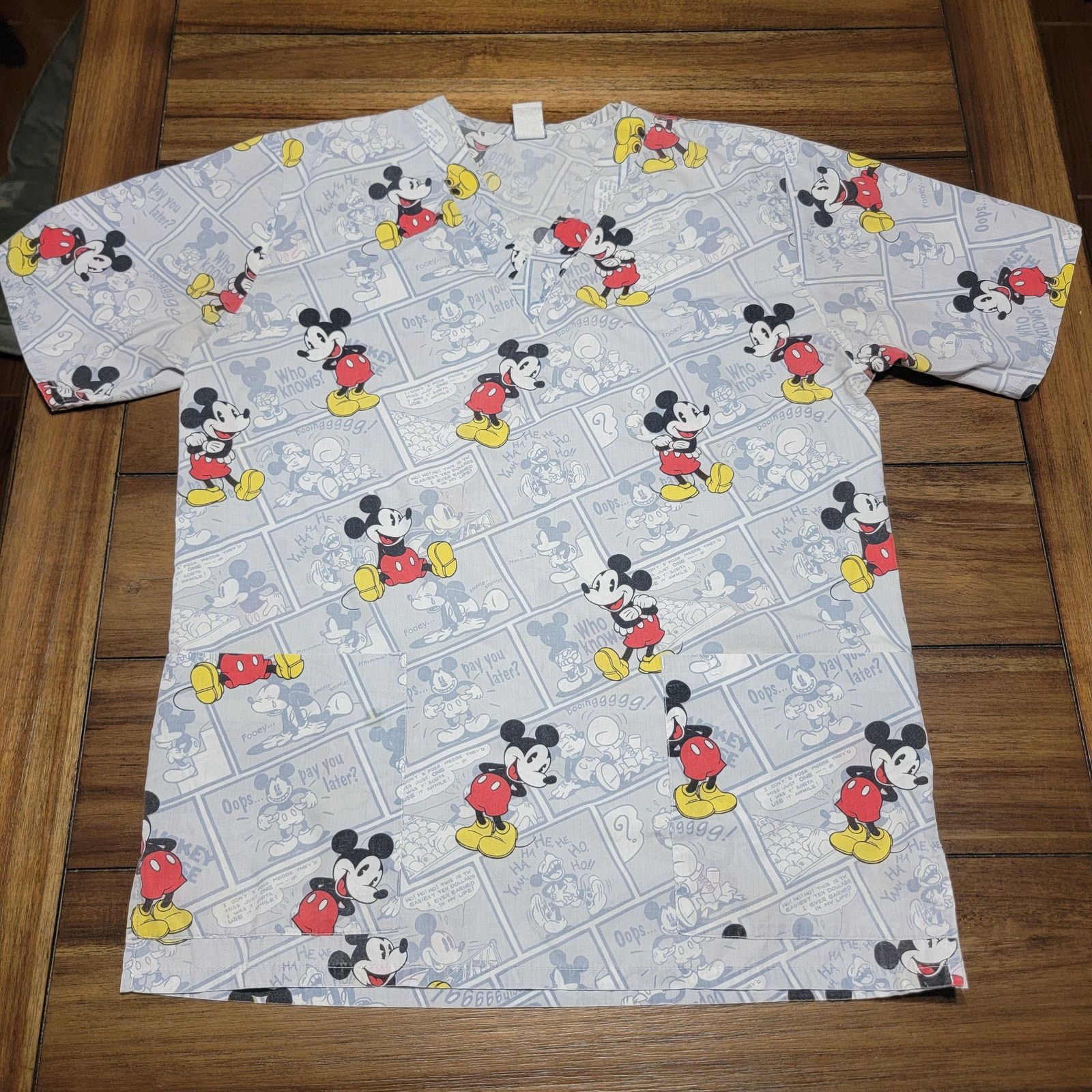 Disney Disney V-Neck Grey Comic Strip Mickey Scrub Top - Size Small Size S / US 4 / IT 40 - 1 Thumbnail