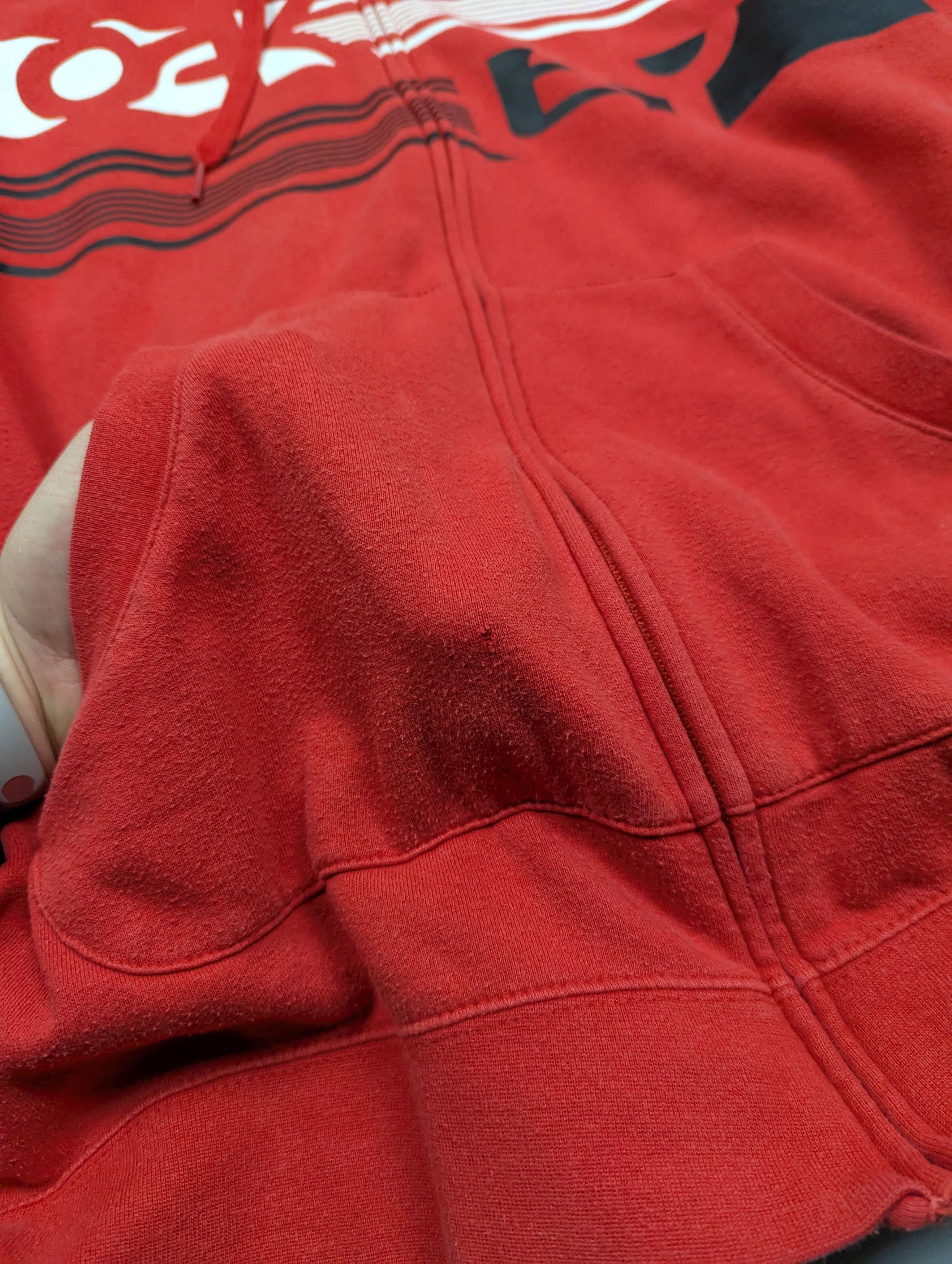 Oakley × Vintage Oakley Vintage Mens Skater Graphic Logo Full Zip Red Hoodie Size US L / EU 52-54 / 3 - 7 Thumbnail