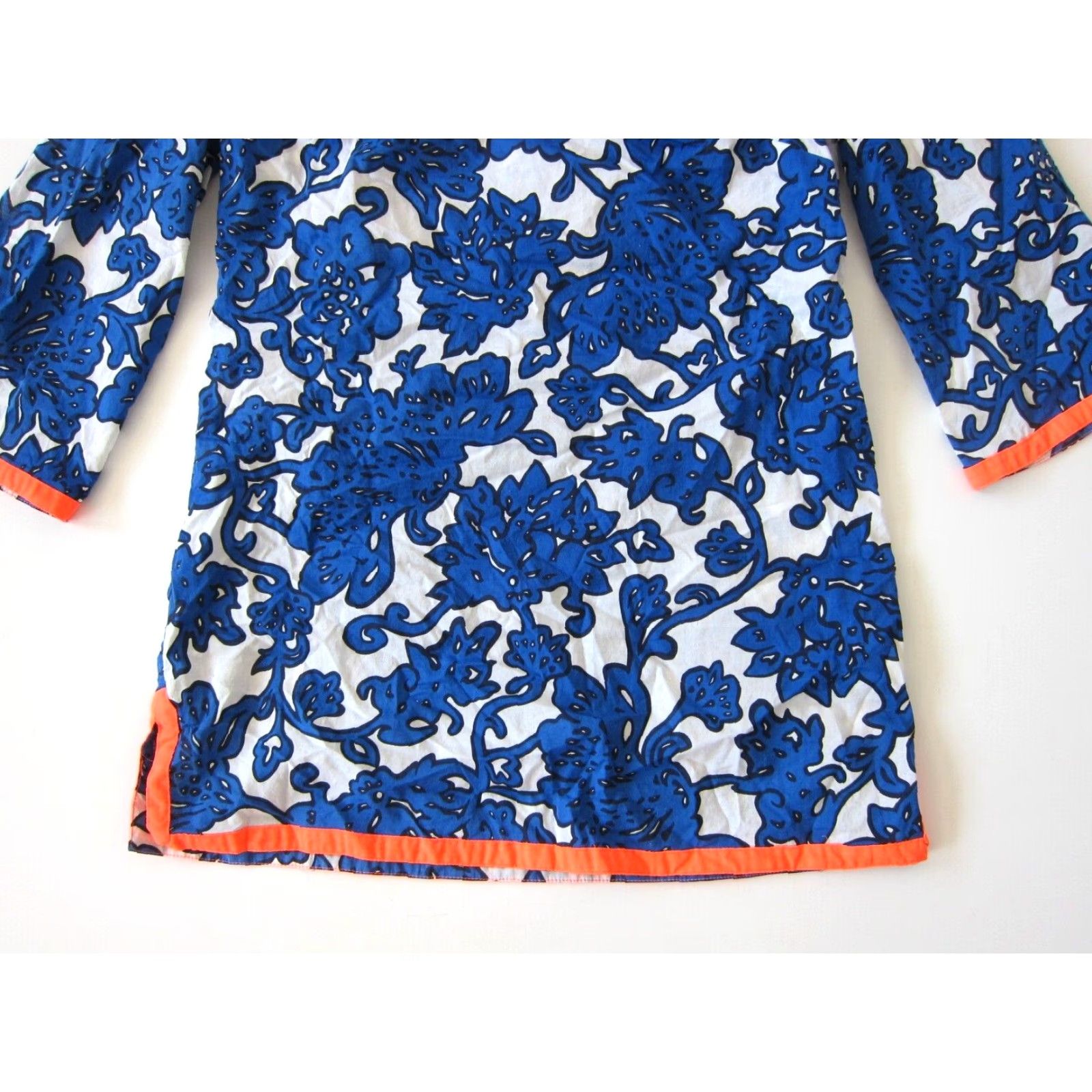 Boden Boden Blouse 100% Cotton Floral Blue White Orange V-Neck Peasant 3/4 Sleeve Tunic Woman 4 Women Size S / US 4 / IT 40 - 6 Thumbnail