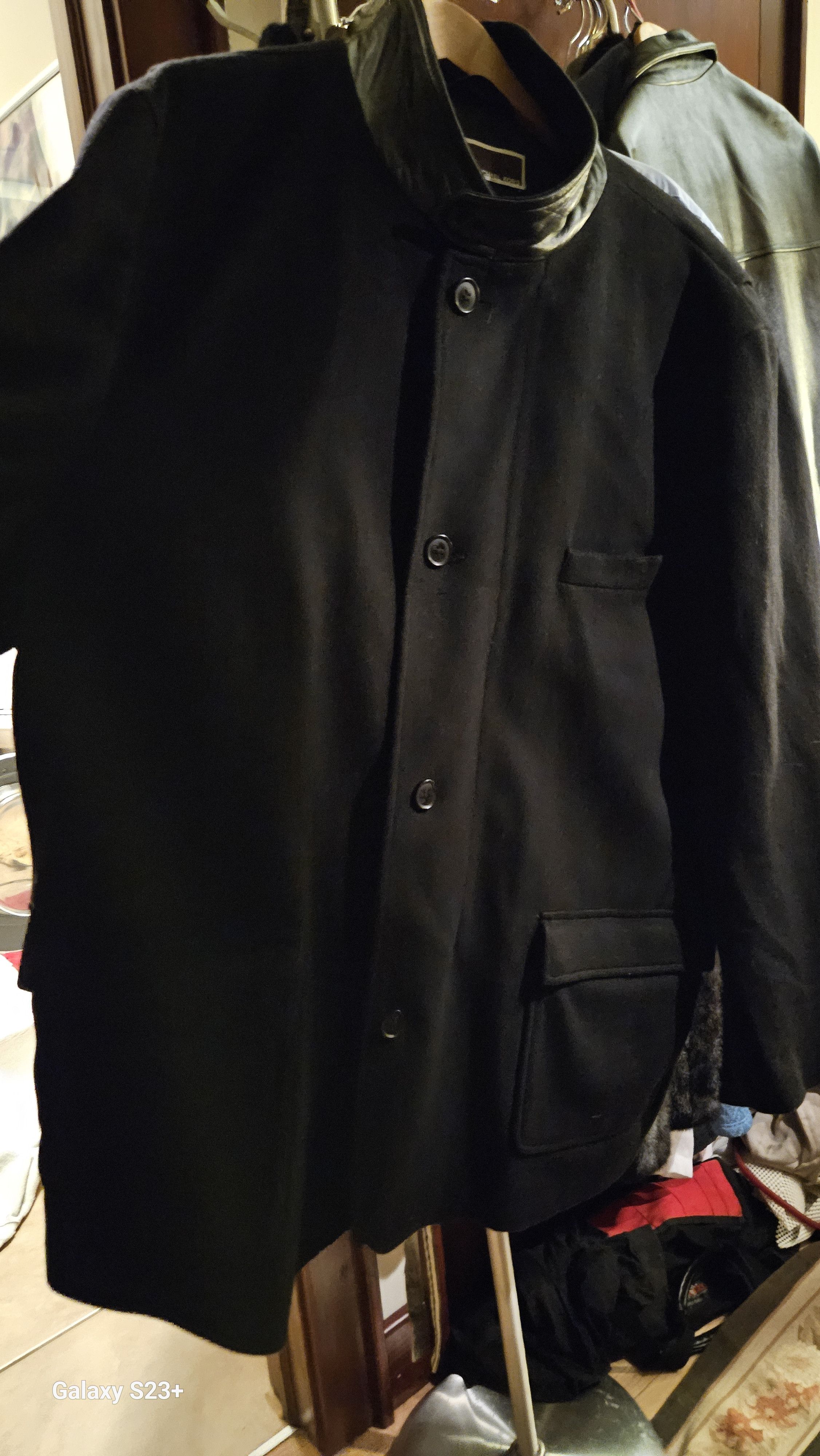 Michael Kors Black Virgin Wool Coat XXL Zip/Button Leather Collar Kors Size US XXL / EU 58 / 5 - 11 Thumbnail