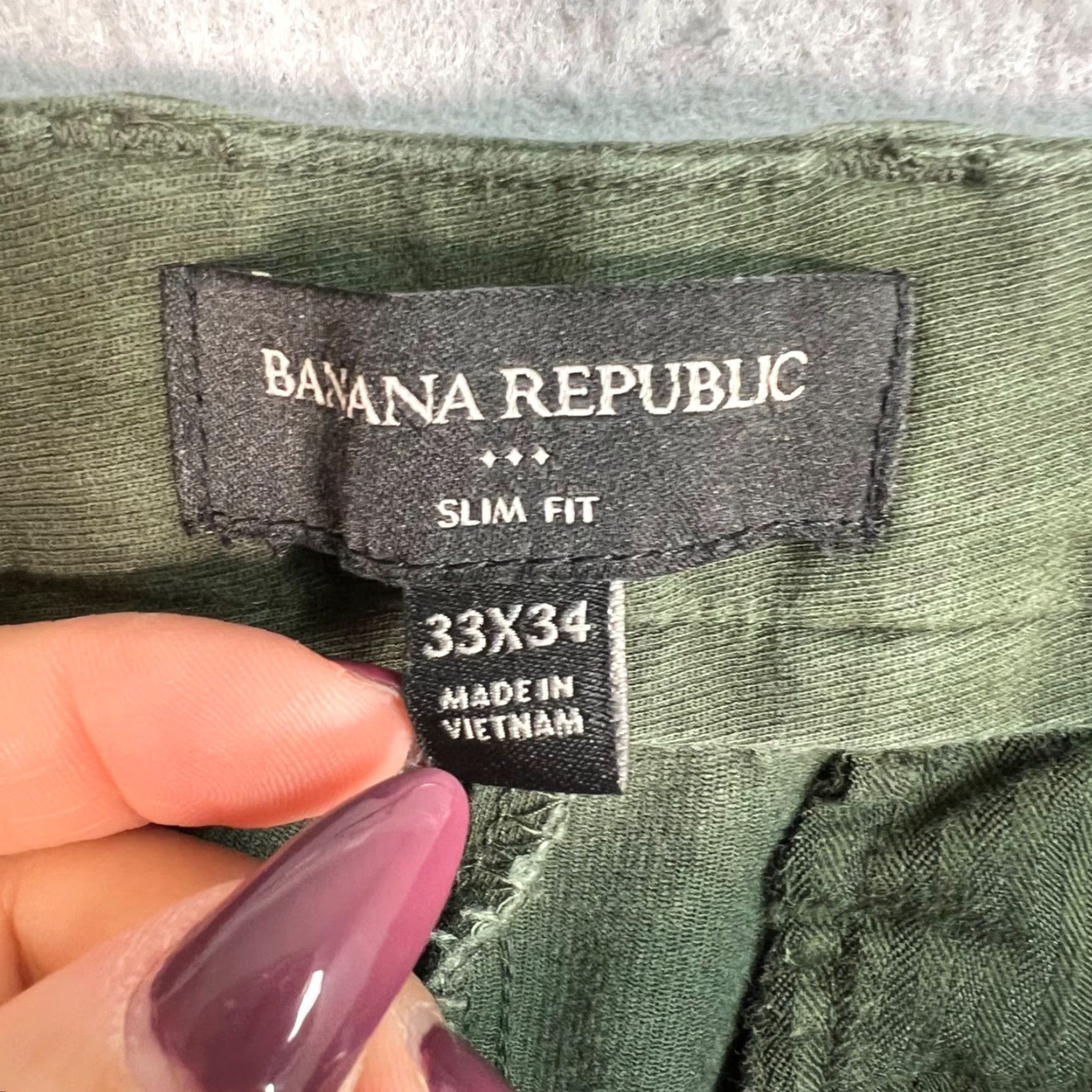 Banana Republic Banana Republic Slim Fit Mens Size 33 x 34 Olive Green Chino Pants Cotton Blend Size US 33 - 3 Thumbnail