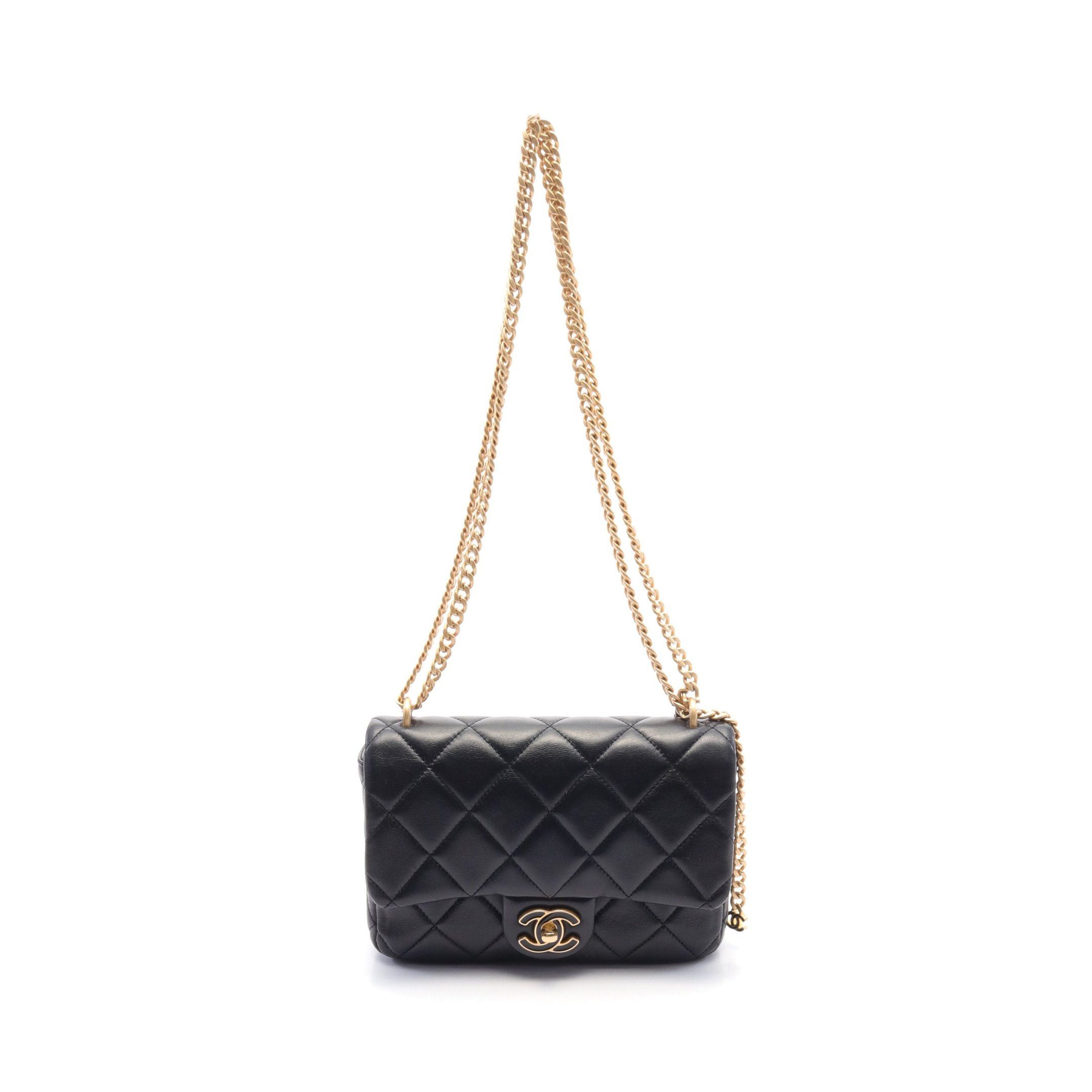 Chanel Matelasse Chain Shoulder Bag Leather Black Gold Hardware