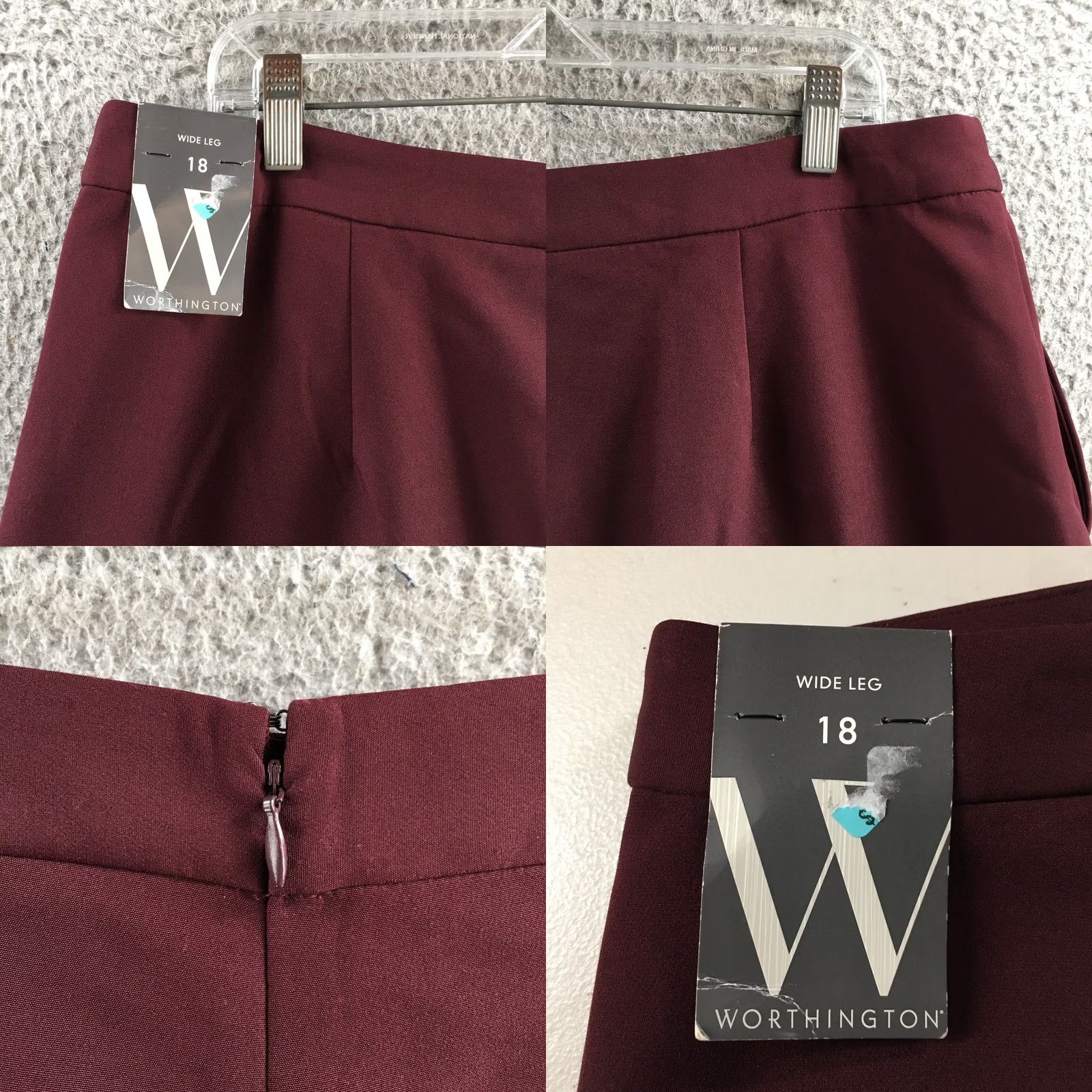 Worthington Worthington Wide-Leg Dress Pants Womens 18 Burgundy High Rise Casual NEW Pants Womens 18 Burgundy High Rise Casual NEW Size 40" / US 18 - 9 Thumbnail