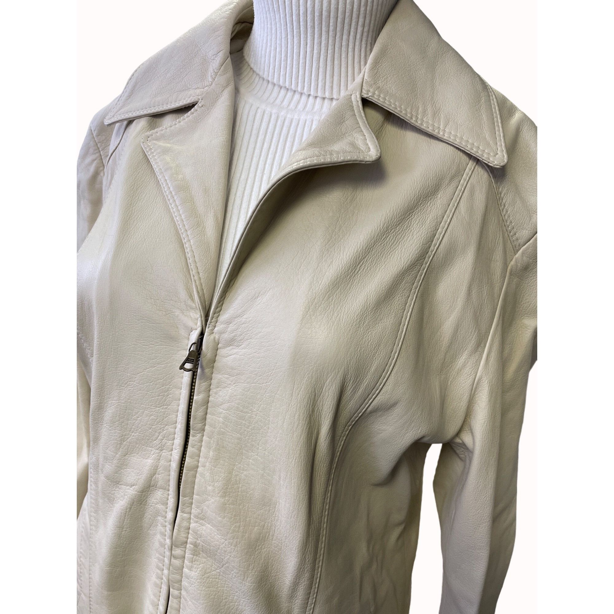 Vera Pelle Vera Pelle Women's Cream Leather Zip Up Jacket Size 48-XL SK Size XL / US 12-14 / IT 48-50 - 2 Thumbnail