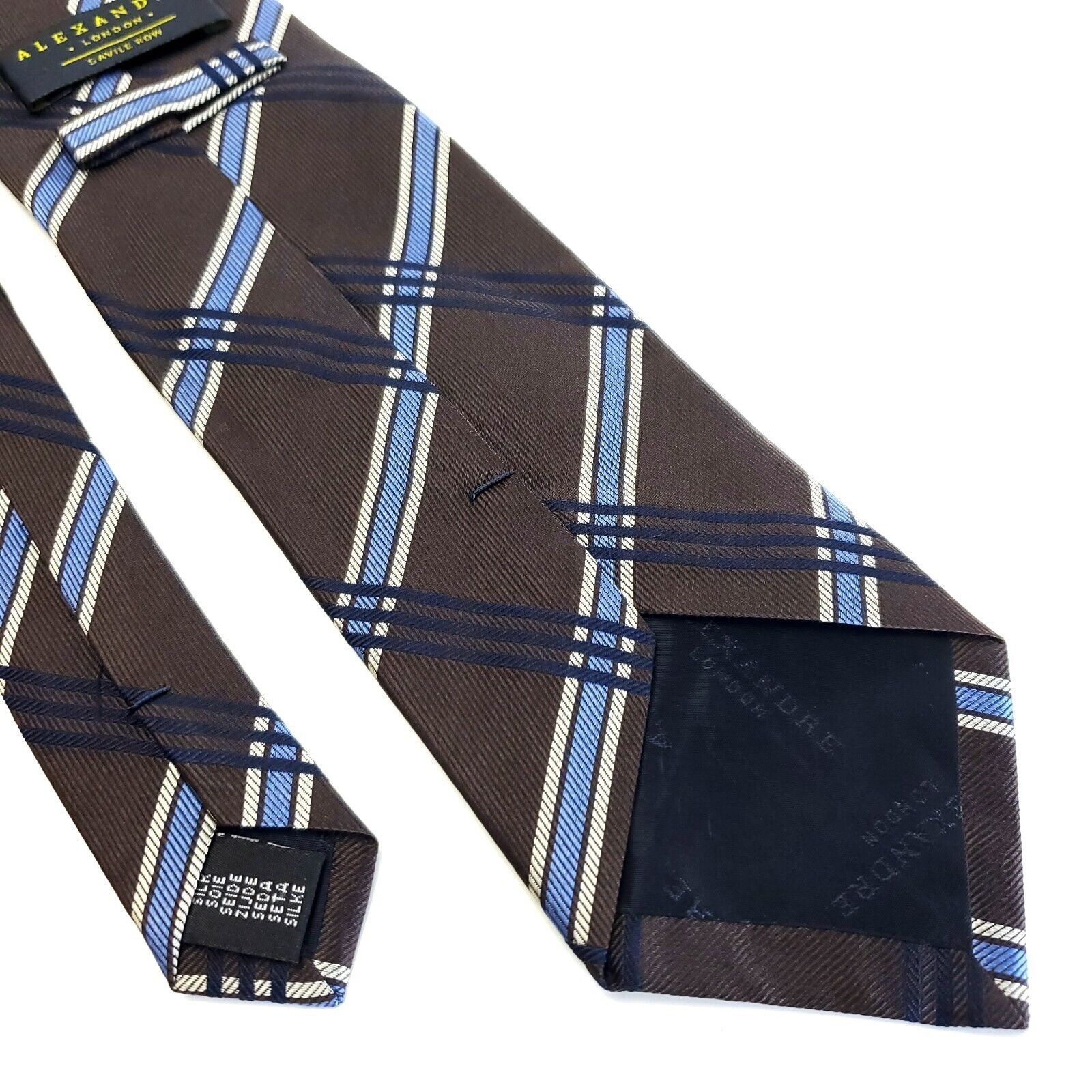 Savile Row Alexandre London Savile Row Brown Blue Plaid Woven Silk Tie Size ONE SIZE - 5 Thumbnail