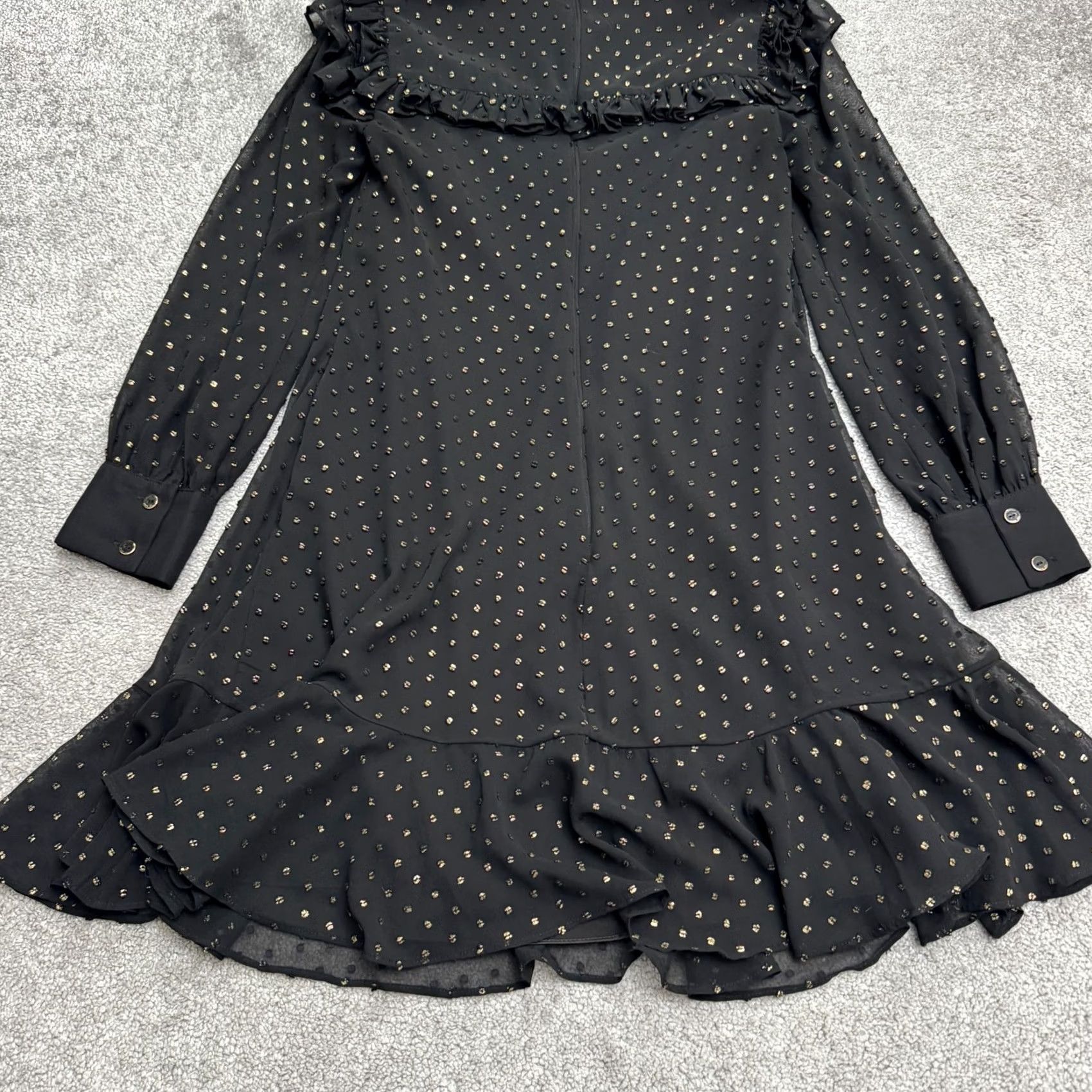 Ted Baker Ted Baker London Rebkha Metallic Ruffle Midi Shift Dress Womens 0 Black Polka Size XS / US 0-2 / IT 36-38 - 3 Thumbnail