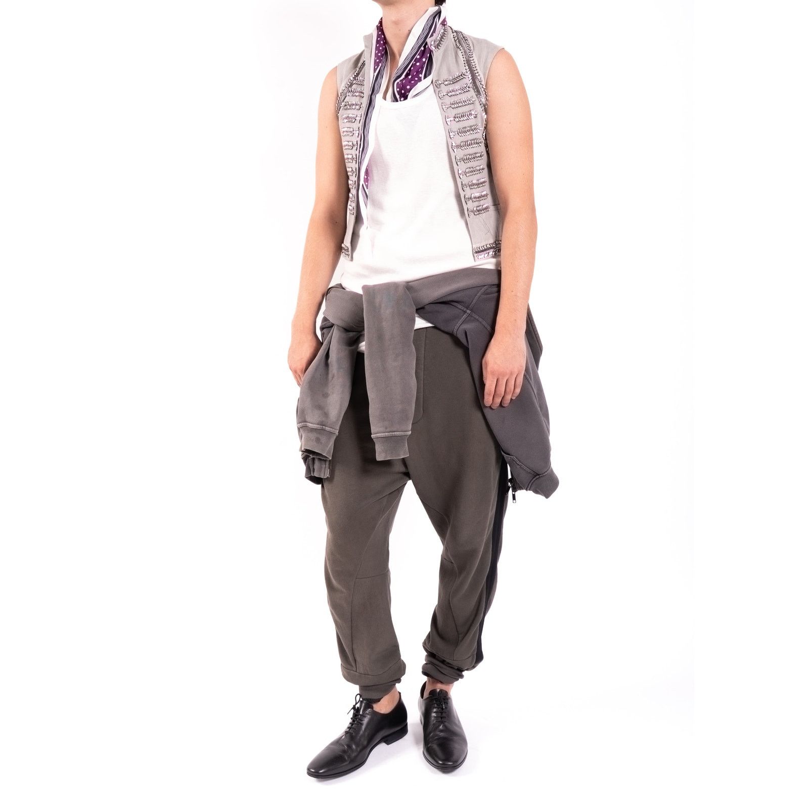 Haider Ackermann SS20 Open Waistcoat with Crystals in Grey Linen Size 44R - 2 Thumbnail