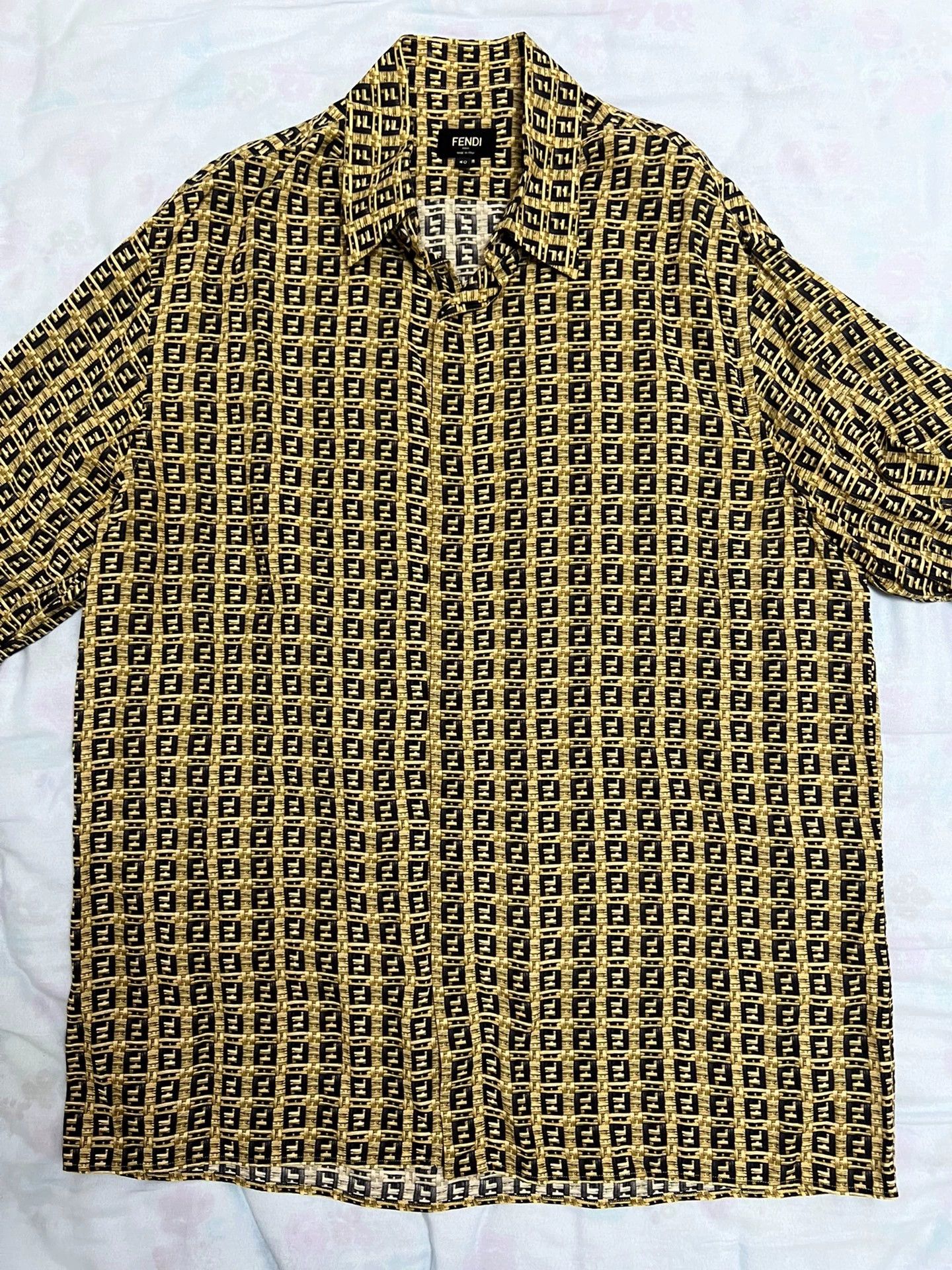 Fendi Fendi Monogram Silk Oversized Shirt Men's 40 Ochre Size US M / EU 48-50 / 2 - 1 Thumbnail