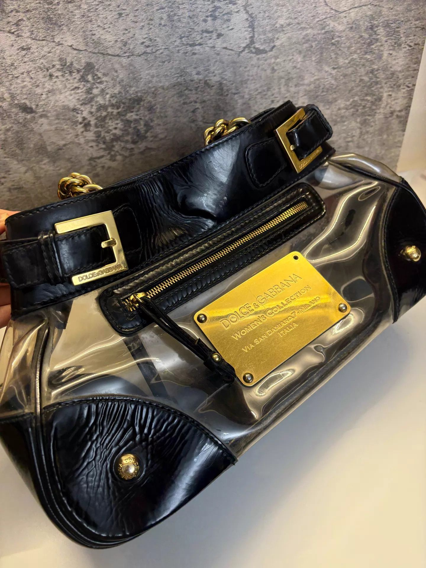 Dolce & Gabbana D&G Vtg 07SS Black Gold Metal Plaque PVC Trans Shoulder Bag Size ONE SIZE - 3 Thumbnail