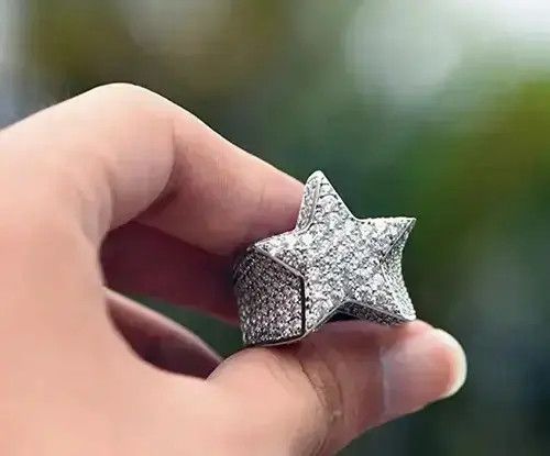 Jewelry Hiphop Silver Color Rhinestones Zircon Star Ring (Size 6-13), Men's