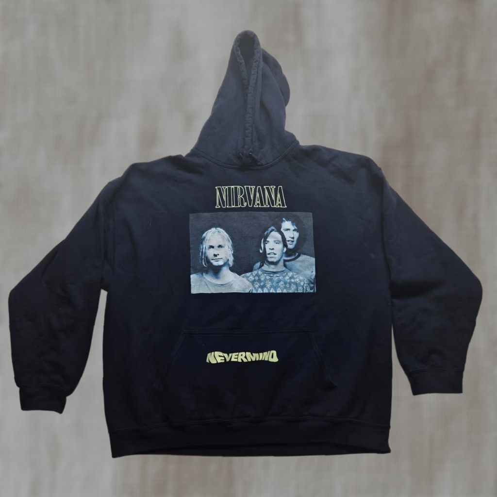 Vintage Nirvana Nevermind Unisex Hoodie Graphic Print Kurt Cobain Crew Neck 2XL Blue Logo Pullover 90s Mens Hoodie Size US XXL / EU 58 / 5 - 1 Thumbnail