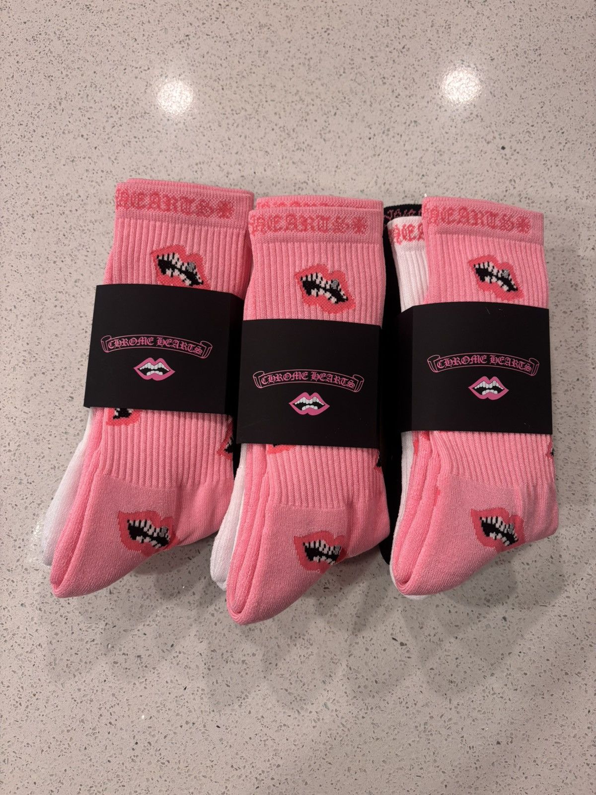 Chrome Hearts Chrome hearts white/pink chomper socks | Grailed